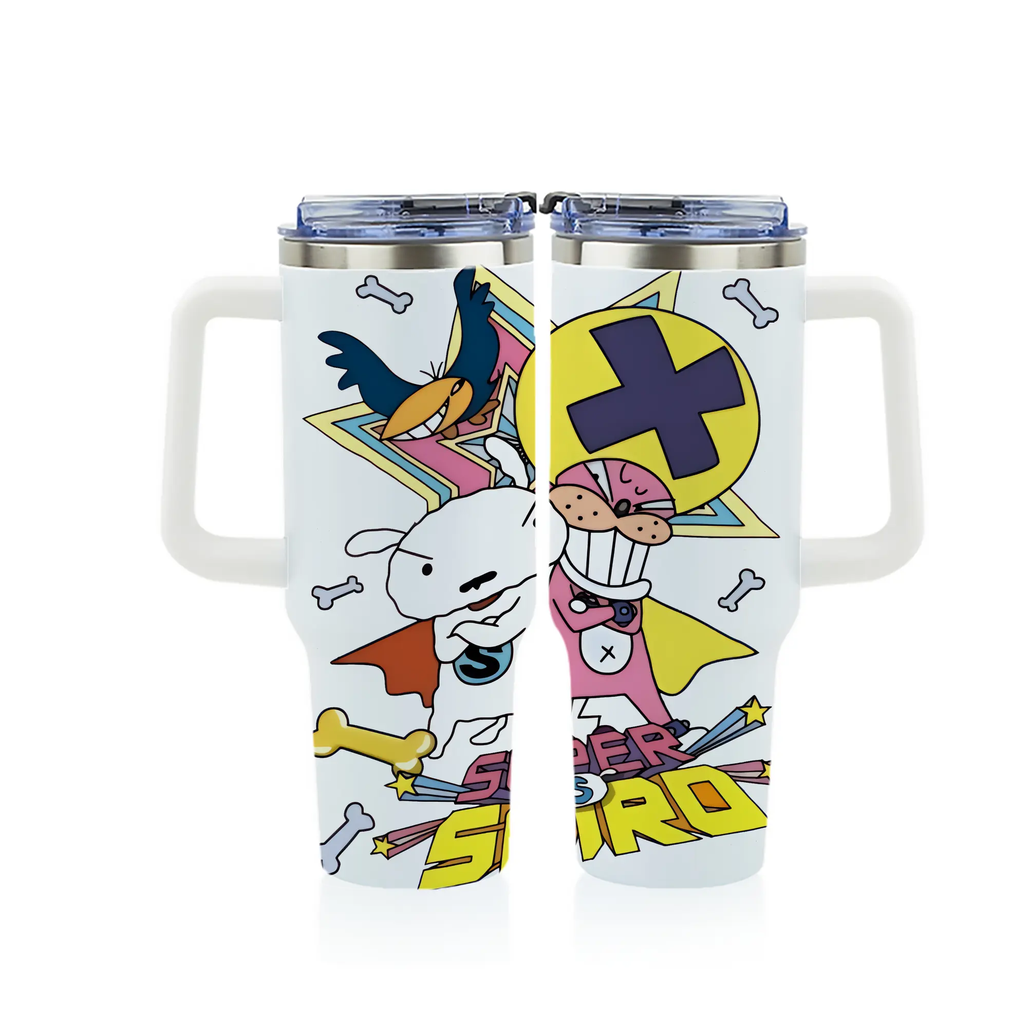 クレヨンしんちゃん グッズ シロ - 1200mL フルプリント車用タンブラー ・ 304ステンレス 内側 ・ 201ステンレス 外側 ・ 保温 保冷 ・ 通勤 ドライブ アウトドア用