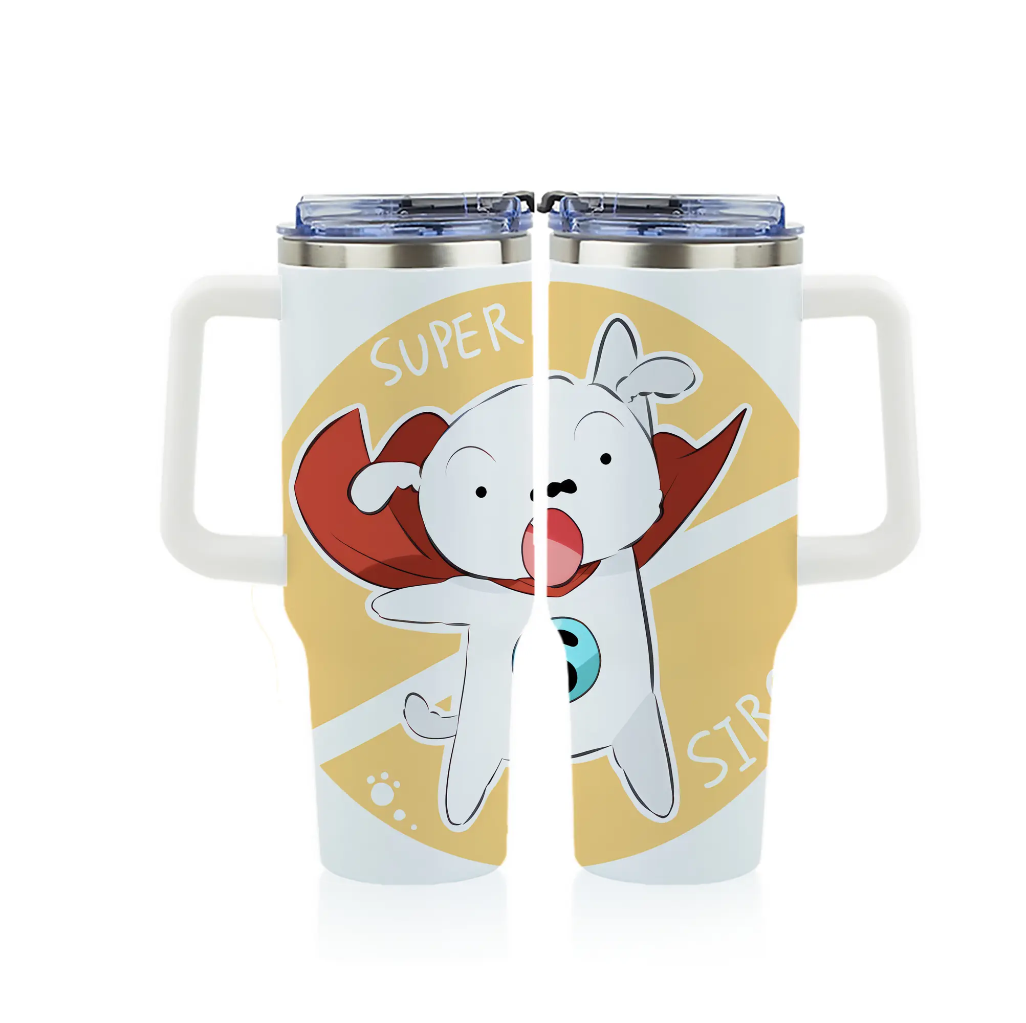 クレヨンしんちゃん グッズ シロ - 1200mL フルプリント車用タンブラー ・ 304ステンレス 内側 ・ 201ステンレス 外側 ・ 保温 保冷 ・ 通勤 ドライブ アウトドア用