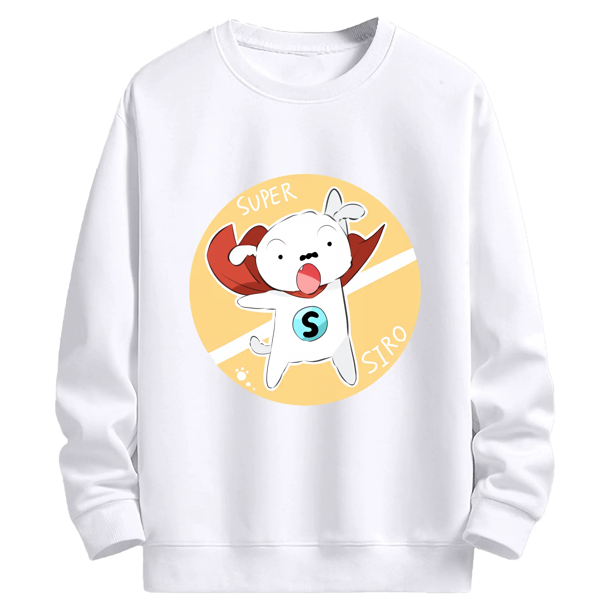 クレヨンしんちゃん グッズ シロ - 高品質 クルーネック スウェット ・ コットン59％ ポリエステル41％ ・ ユニセックス 長袖 トレーナー ・ カジュアル デイリー スポーツ 散歩用