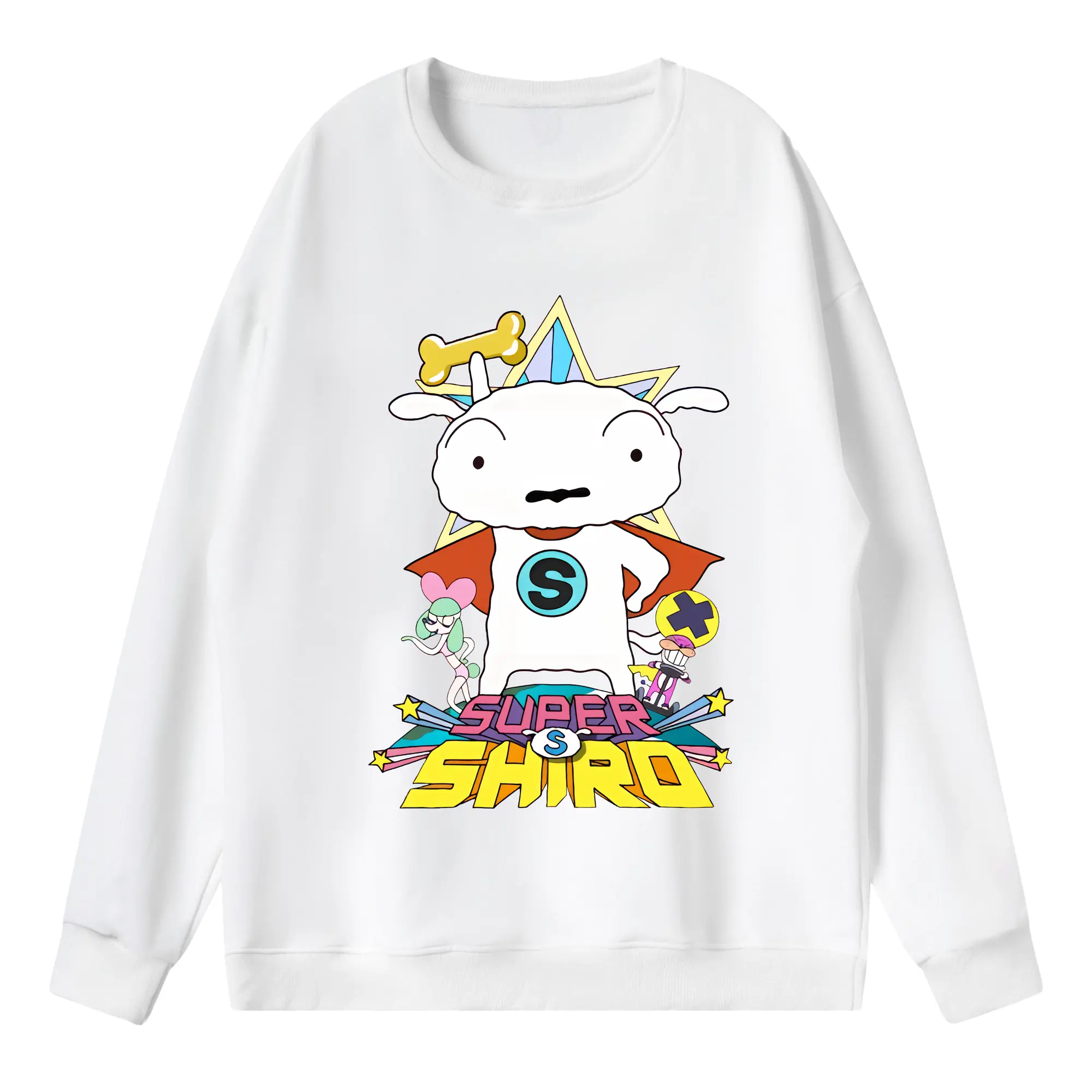 クレヨンしんちゃん グッズ シロ - 薄手 クルーネック スウェット 裏毛260g · ポリエステル 春秋向け カジュアル 男女兼用 · トレーナー デイリー スポーツ 散歩に最適