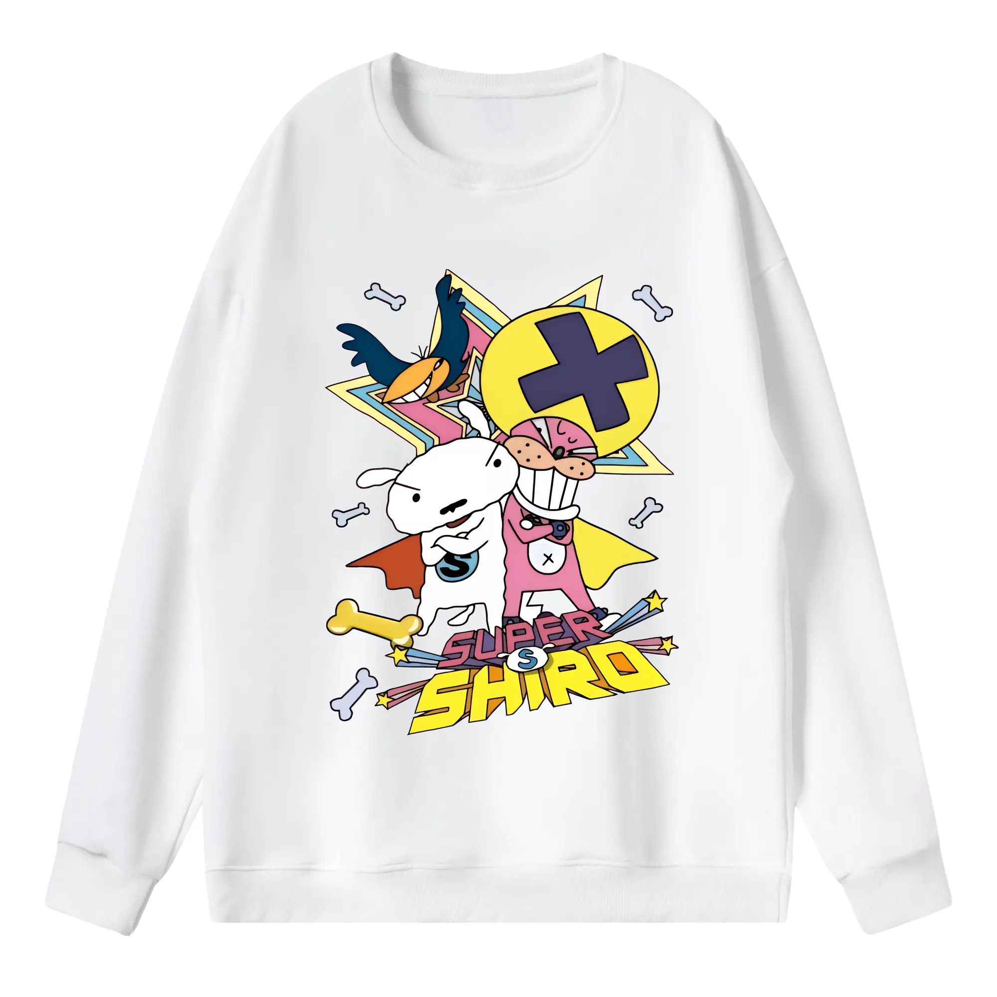 クレヨンしんちゃん グッズ シロ - 薄手 クルーネック スウェット 裏毛260g · ポリエステル 春秋向け カジュアル 男女兼用 · トレーナー デイリー スポーツ 散歩に最適