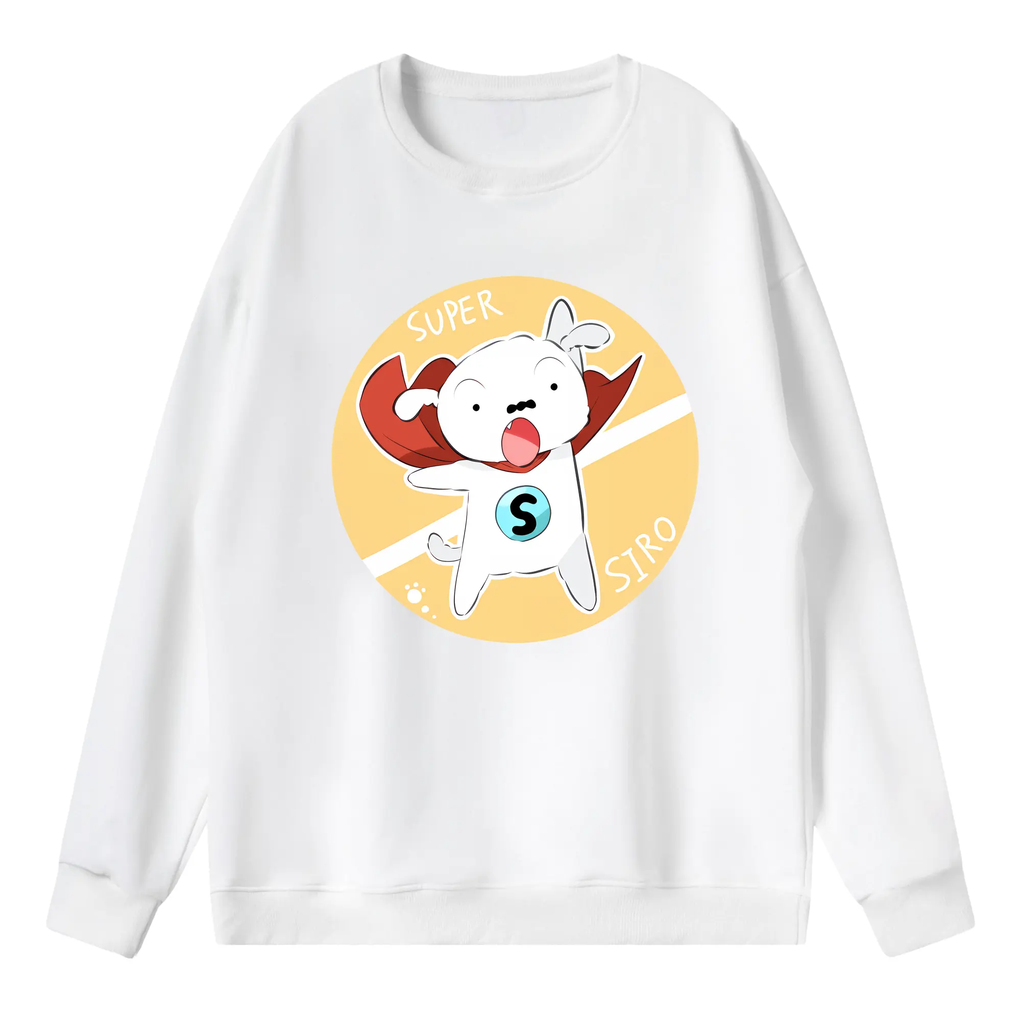 クレヨンしんちゃん グッズ シロ - 薄手 クルーネック スウェット 裏毛260g · ポリエステル 春秋向け カジュアル 男女兼用 · トレーナー デイリー スポーツ 散歩に最適