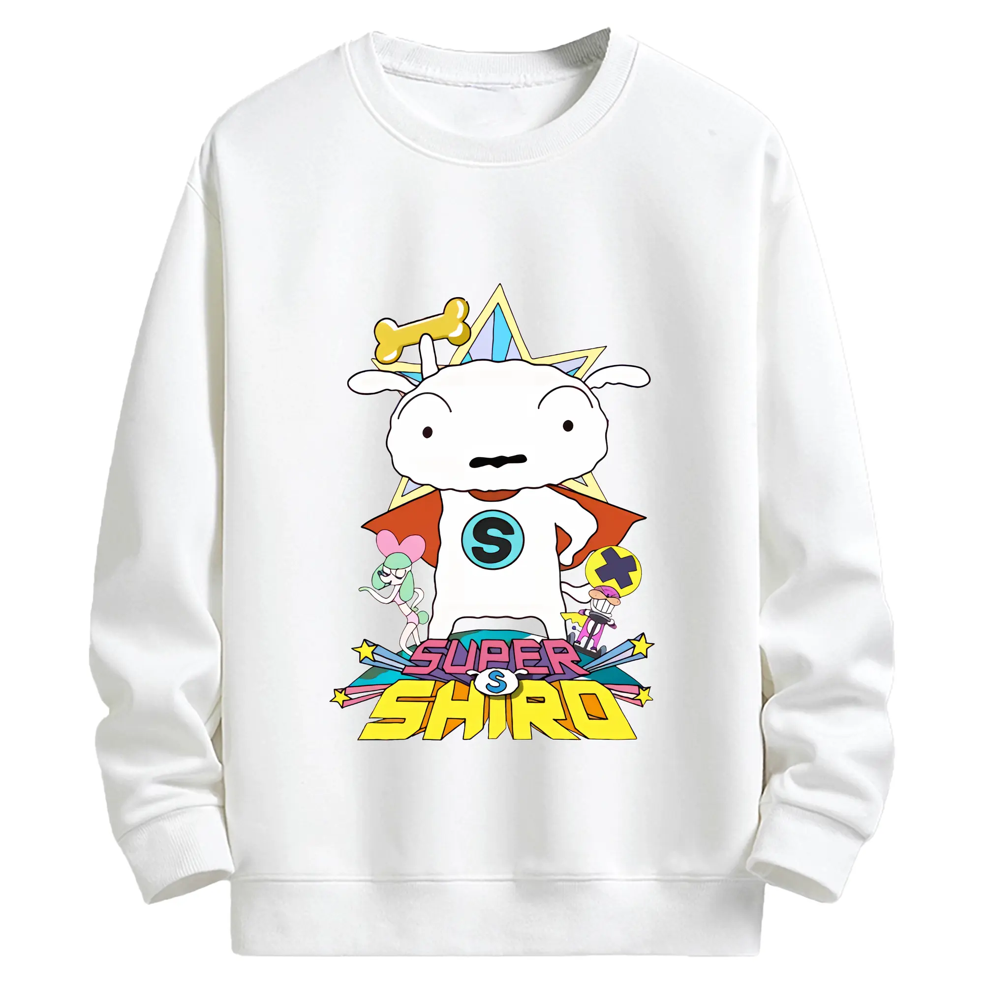 クレヨンしんちゃん グッズ シロ - キッズ クルーネックスウェットシャツ ・ フロントプリント ・ 綿80％ ポリエステル20％ ・ 快適 通学 スポーツ 日常使い お散歩用