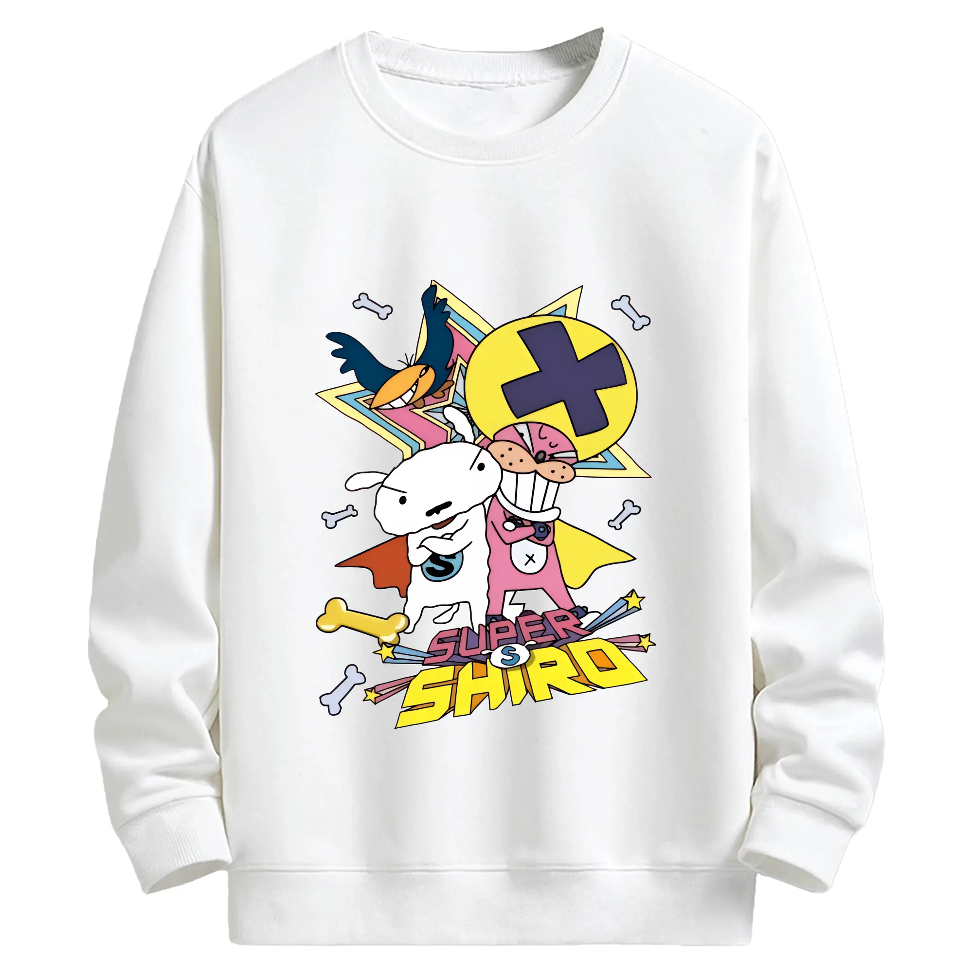 クレヨンしんちゃん グッズ シロ - キッズ クルーネックスウェットシャツ ・ フロントプリント ・ 綿80％ ポリエステル20％ ・ 快適 通学 スポーツ 日常使い お散歩用