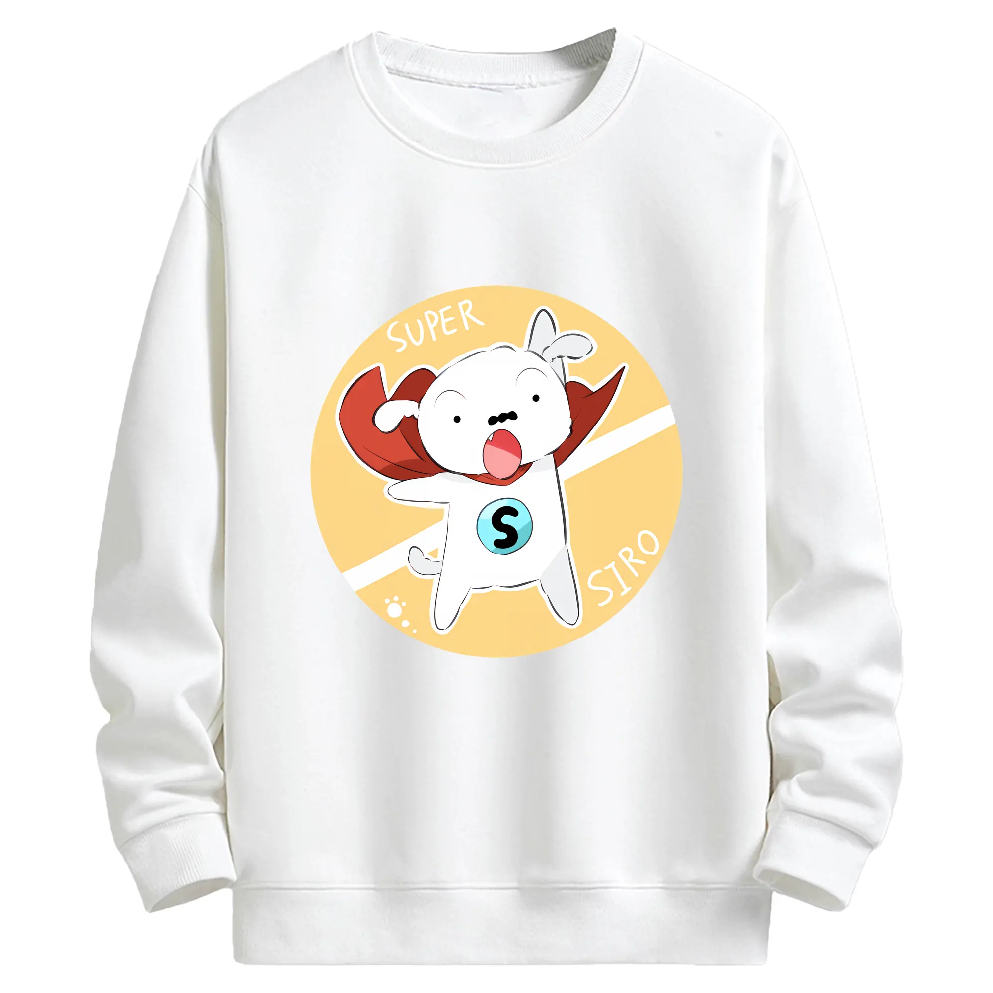 クレヨンしんちゃん グッズ シロ - キッズ クルーネックスウェットシャツ ・ フロントプリント ・ 綿80％ ポリエステル20％ ・ 快適 通学 スポーツ 日常使い お散歩用