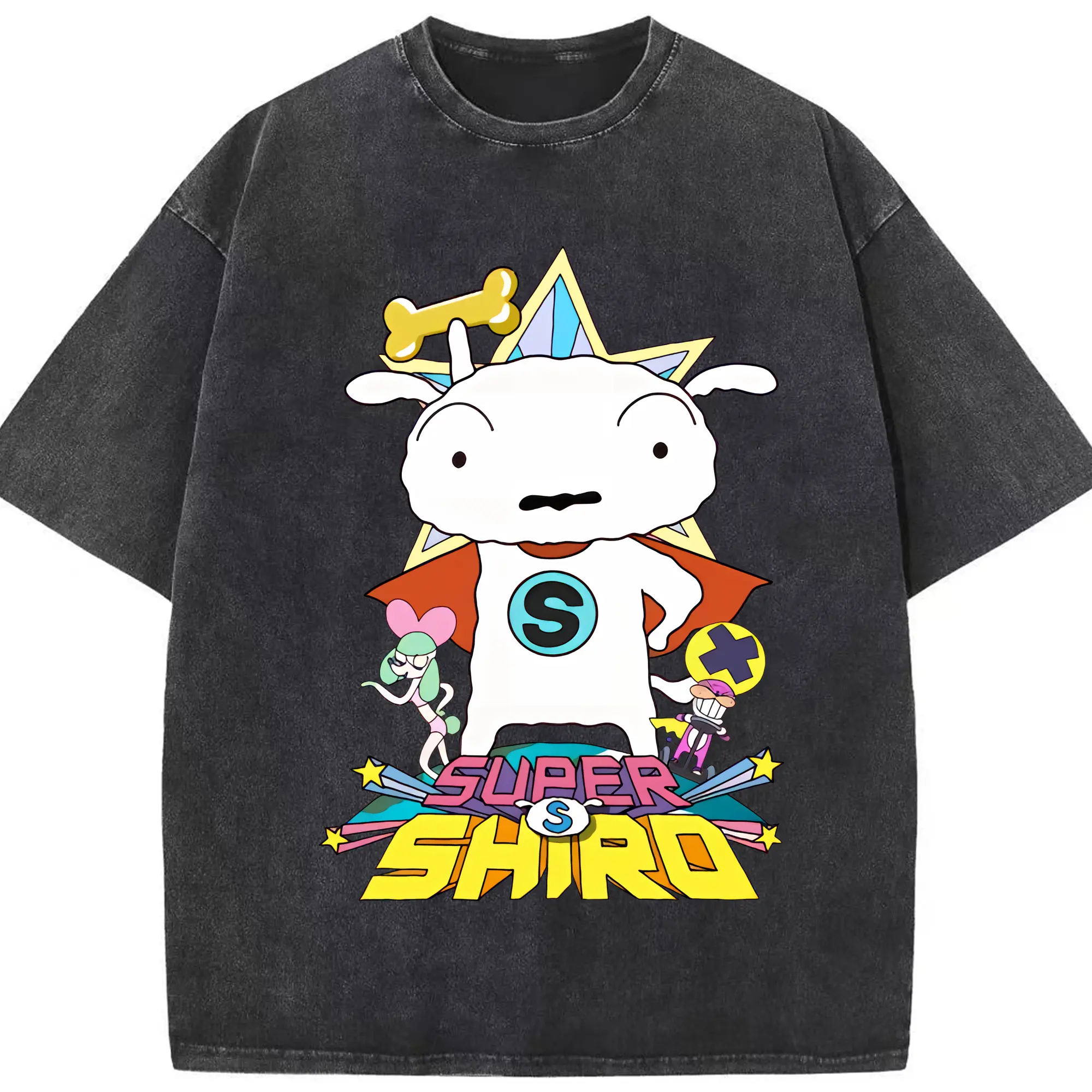 クレヨンしんちゃん グッズ シロ - 綿100％ ヴィンテージ風 半袖Tシャツ ・ フロントプリント ・ 柔らか肌触り ・ 通気性 快適 ・ スポーツ カジュアル 外出用