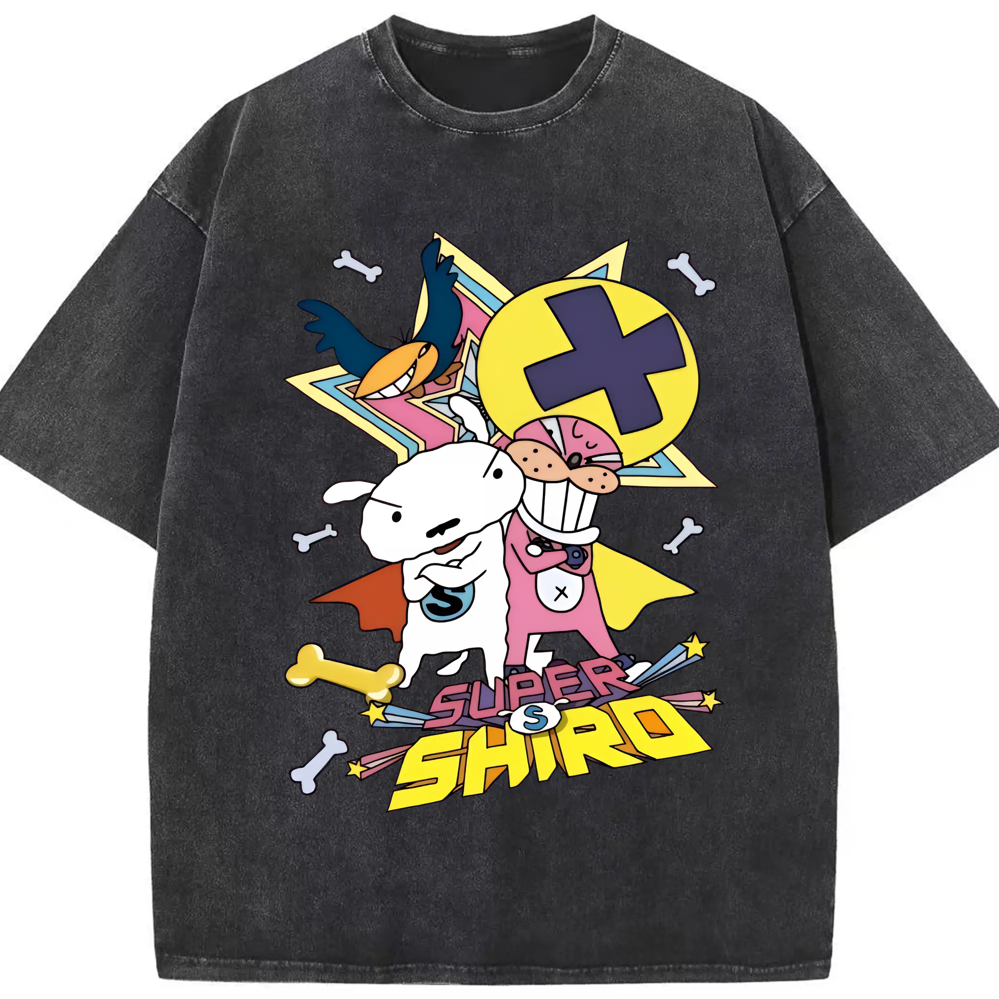 クレヨンしんちゃん グッズ シロ - 綿100％ ヴィンテージ風 半袖Tシャツ ・ フロントプリント ・ 柔らか肌触り ・ 通気性 快適 ・ スポーツ カジュアル 外出用