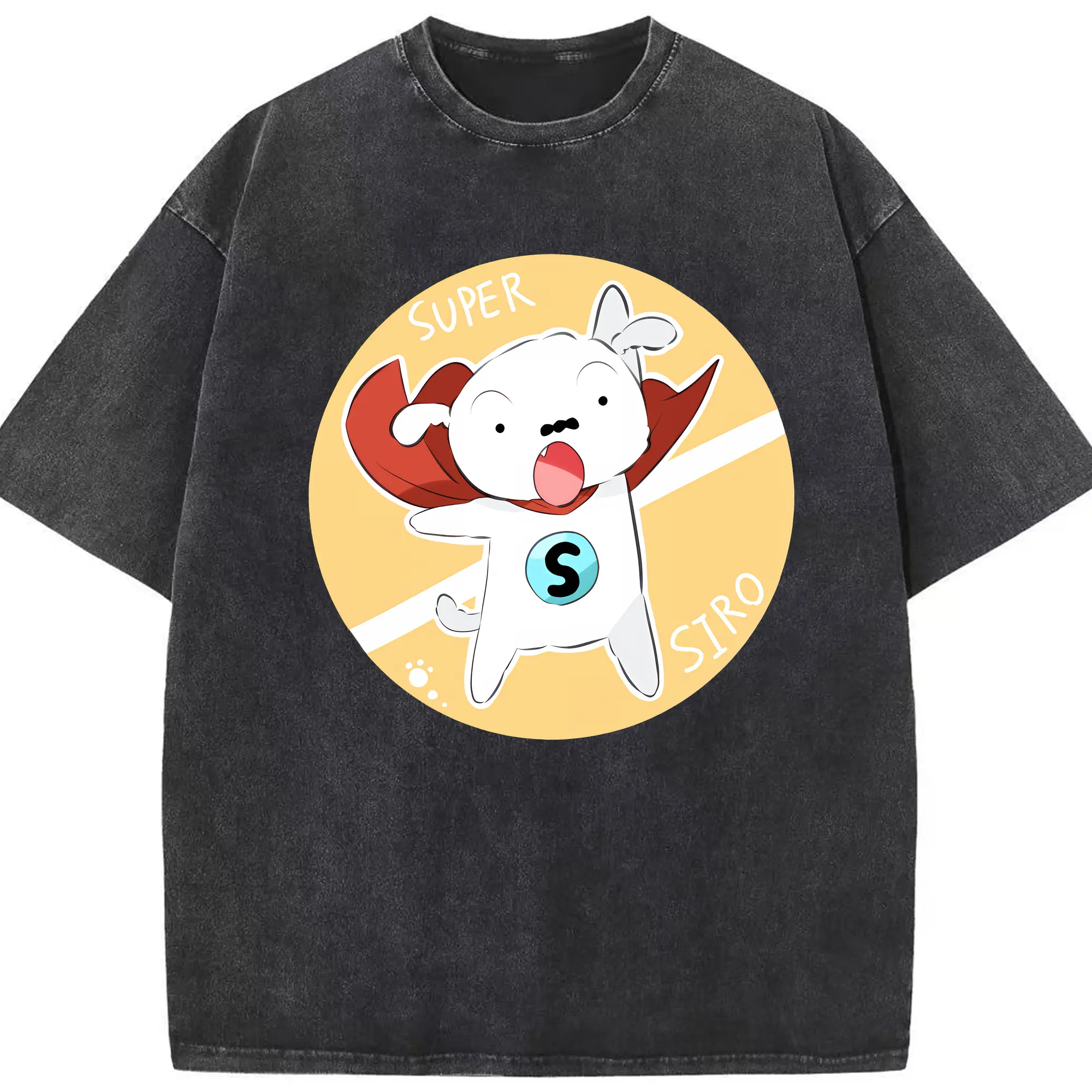 クレヨンしんちゃん グッズ シロ - 綿100％ ヴィンテージ風 半袖Tシャツ ・ フロントプリント ・ 柔らか肌触り ・ 通気性 快適 ・ スポーツ カジュアル 外出用