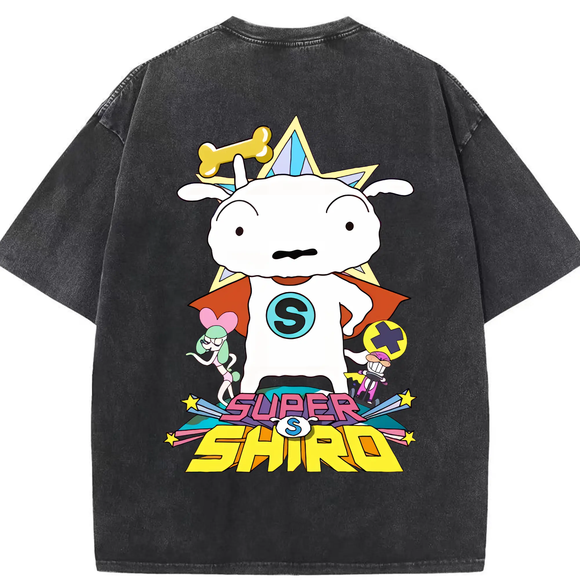 クレヨンしんちゃん グッズ シロ - 綿100％ ヴィンテージ風 半袖Tシャツ ・ 背面プリント ・ 柔らか肌触り ・ 通気性 快適 ・ スポーツ カジュアル 外出用
