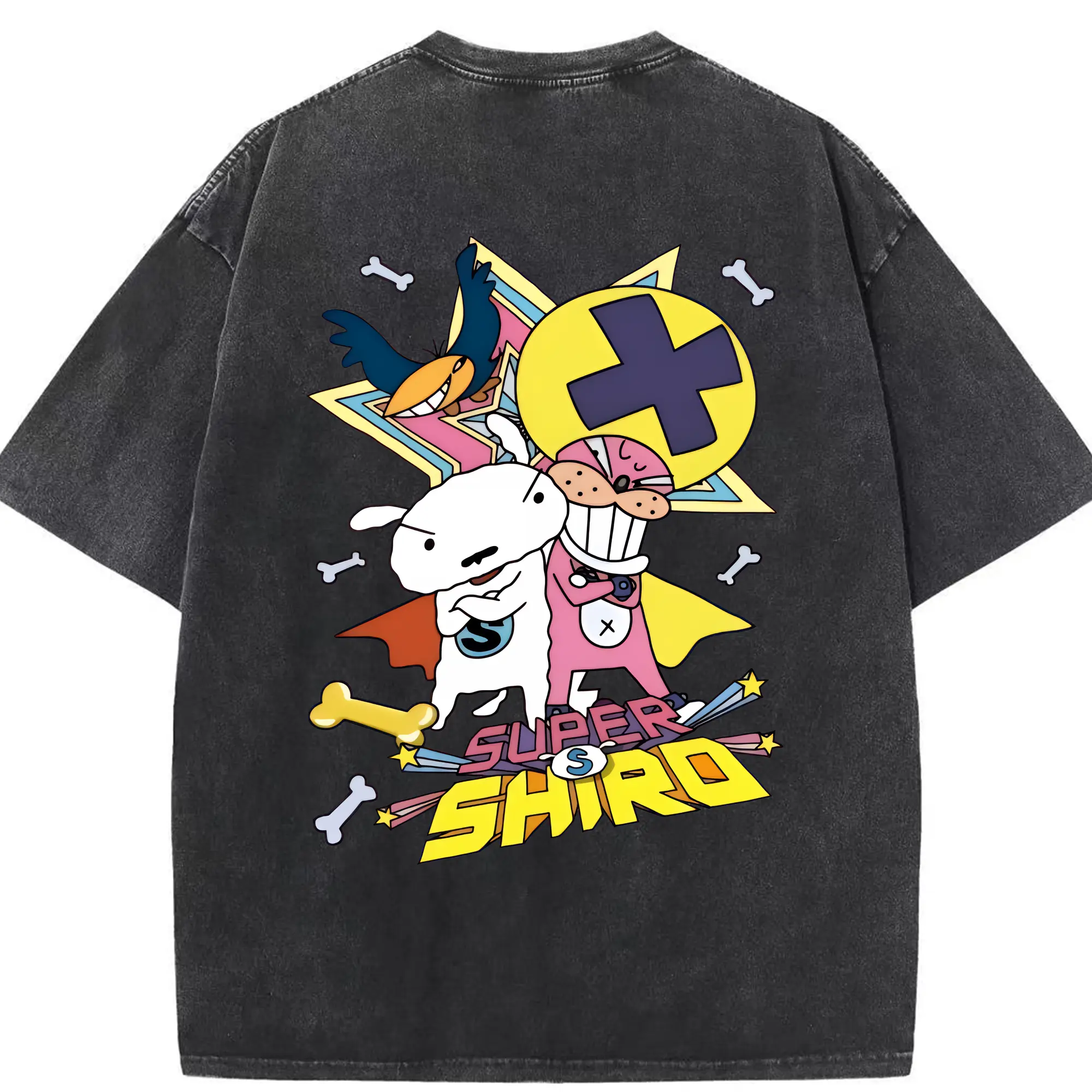 クレヨンしんちゃん グッズ シロ - 綿100％ ヴィンテージ風 半袖Tシャツ ・ 背面プリント ・ 柔らか肌触り ・ 通気性 快適 ・ スポーツ カジュアル 外出用