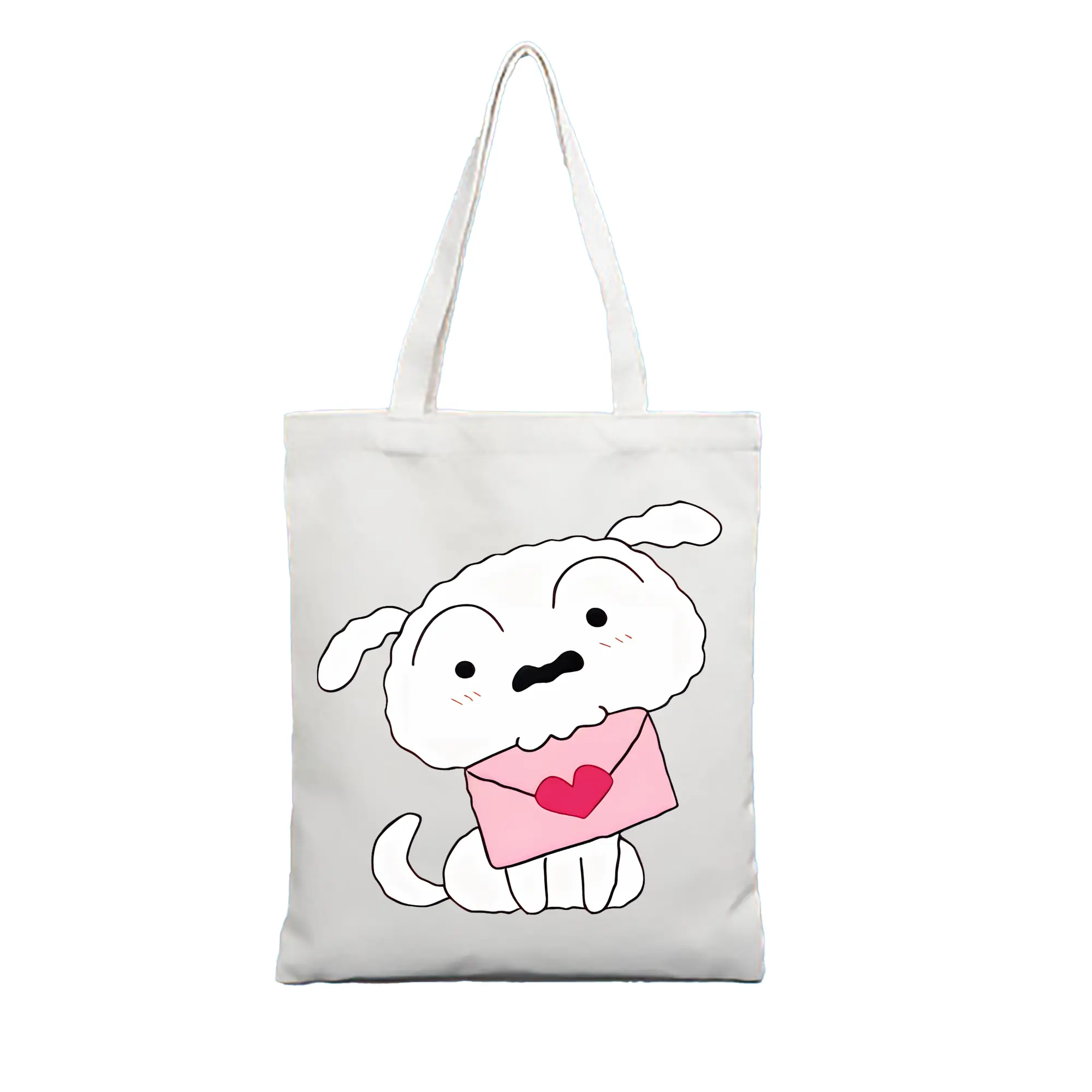 クレヨンしんちゃん グッズ シロ - 縦型キャンバス手提げバッグ（トートバッグ） ・ キャンバス素材 ・ ショッピング用 ・ 軽量 丈夫 お手入れ簡単