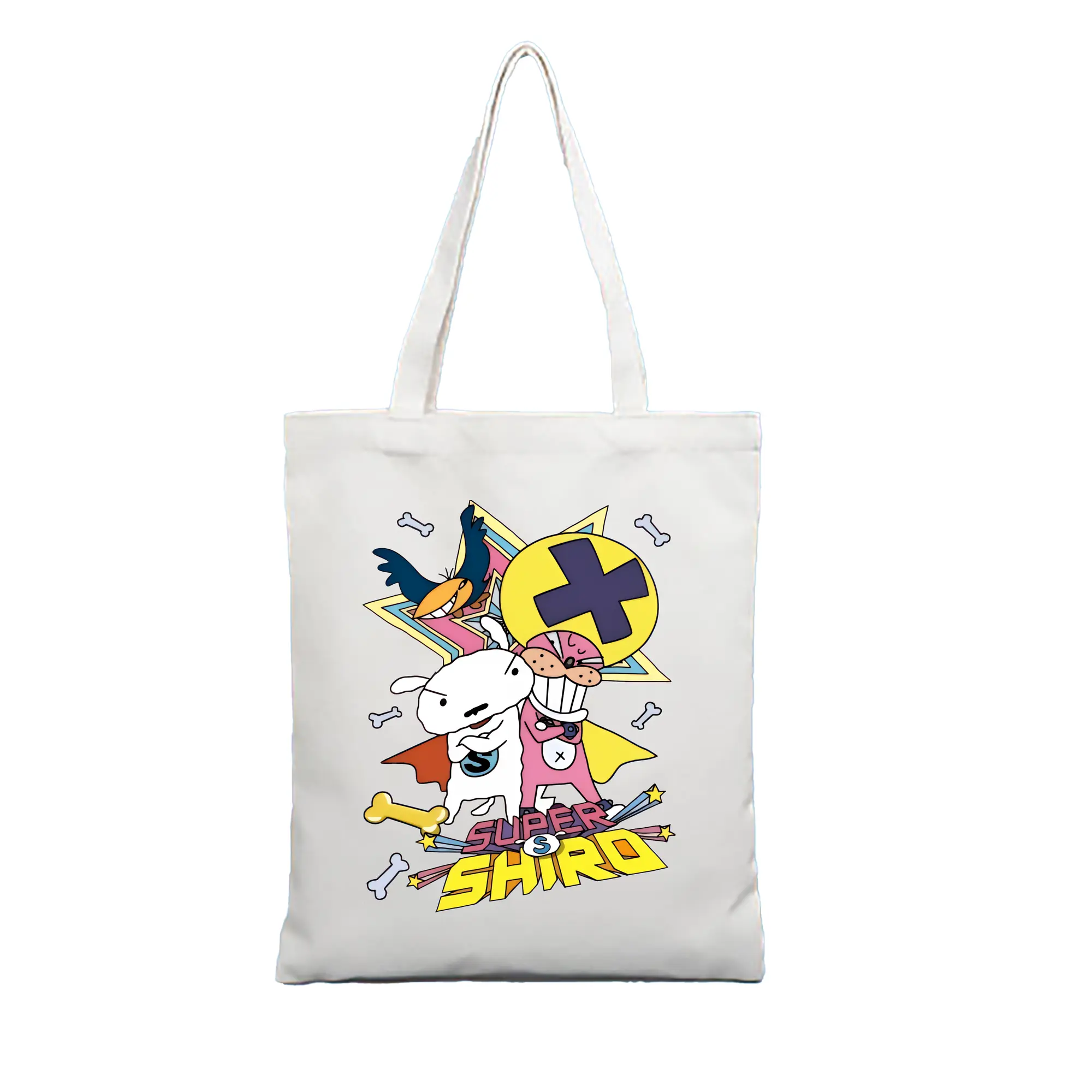 クレヨンしんちゃん グッズ シロ - 縦型キャンバス手提げバッグ（トートバッグ） ・ キャンバス素材 ・ ショッピング用 ・ 軽量 丈夫 お手入れ簡単