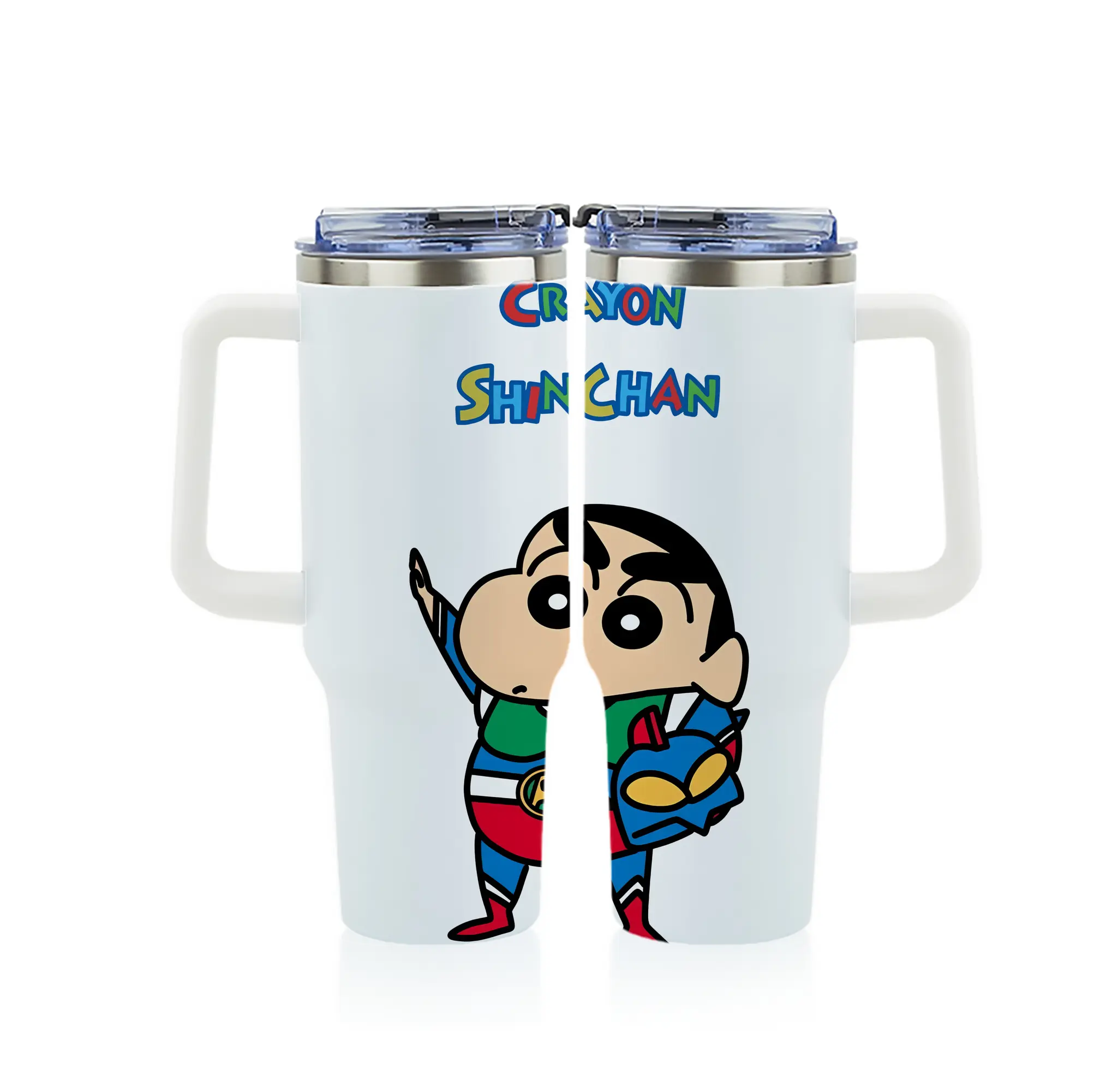 クレヨンしんちゃん グッズ アクション仮面 - 1200mL フルプリント車用タンブラー ・ 304ステンレス 内側 ・ 201ステンレス 外側 ・ 保温 保冷 ・ 通勤 ドライブ アウトドア用