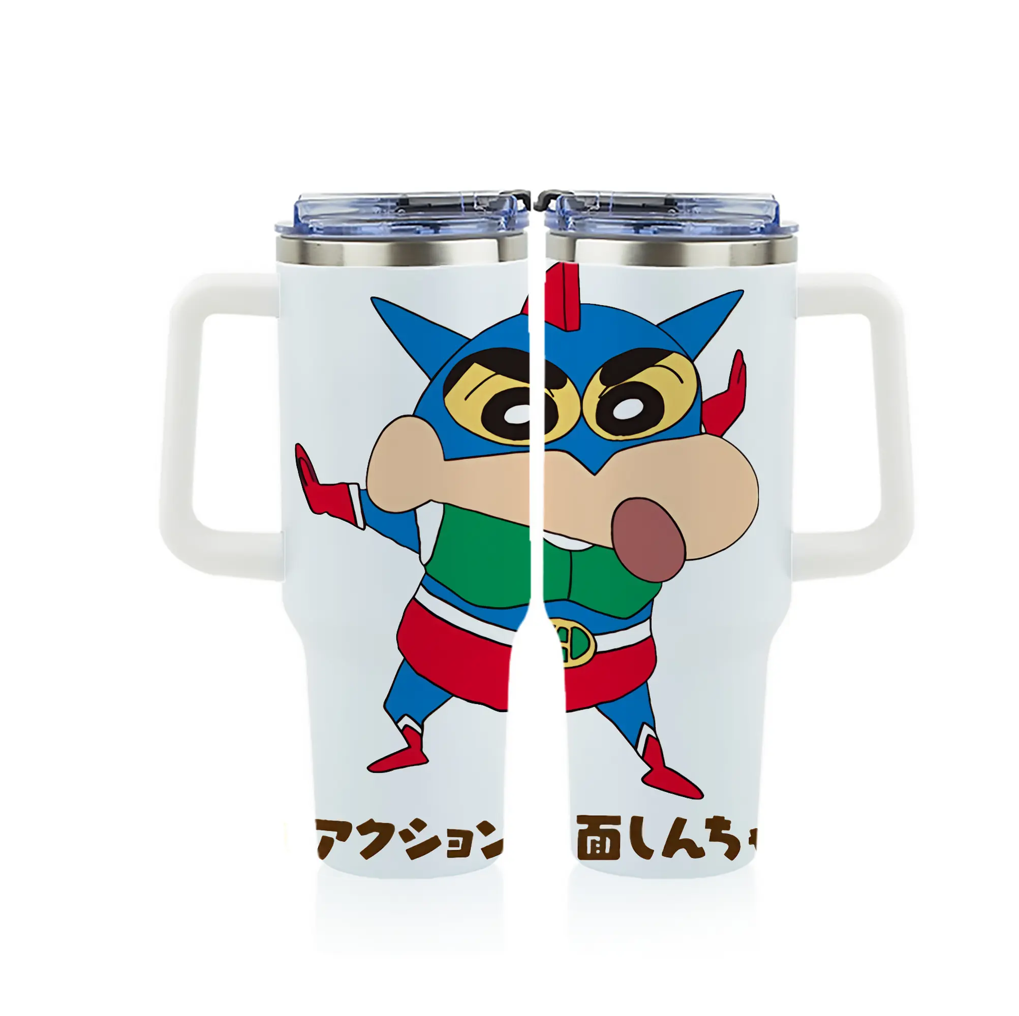 クレヨンしんちゃん グッズ アクション仮面 - 1200mL フルプリント車用タンブラー ・ 304ステンレス 内側 ・ 201ステンレス 外側 ・ 保温 保冷 ・ 通勤 ドライブ アウトドア用