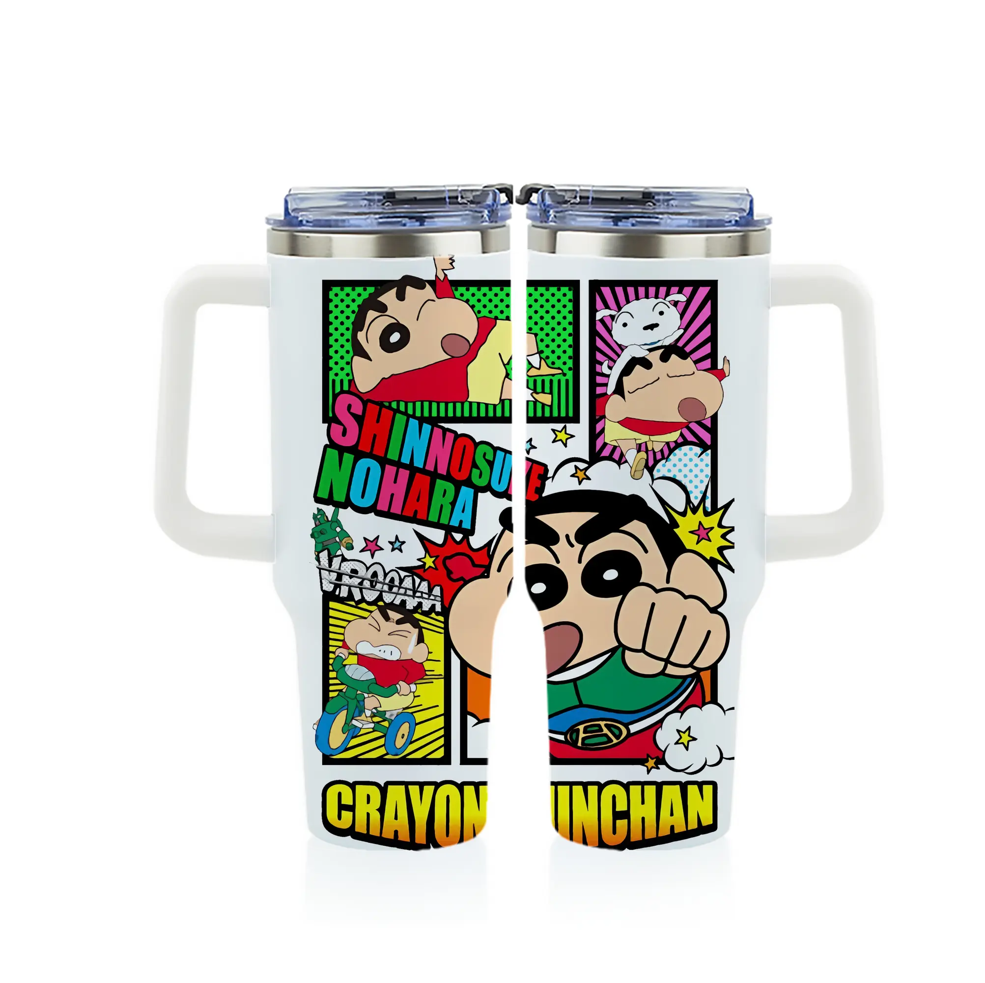 クレヨンしんちゃん グッズ アクション仮面 - 1200mL フルプリント車用タンブラー ・ 304ステンレス 内側 ・ 201ステンレス 外側 ・ 保温 保冷 ・ 通勤 ドライブ アウトドア用