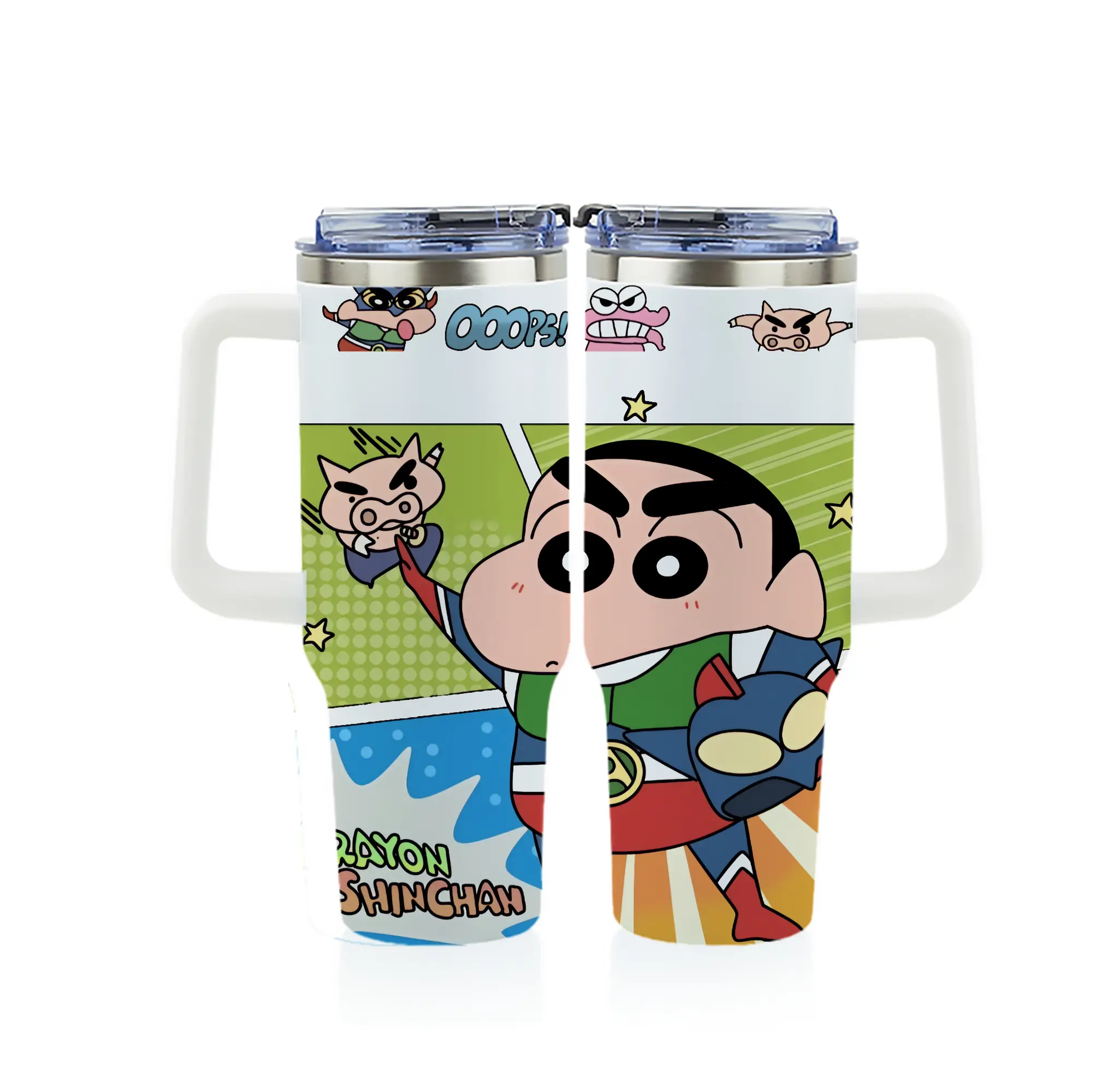 クレヨンしんちゃん グッズ アクション仮面 - 1200mL フルプリント車用タンブラー ・ 304ステンレス 内側 ・ 201ステンレス 外側 ・ 保温 保冷 ・ 通勤 ドライブ アウトドア用