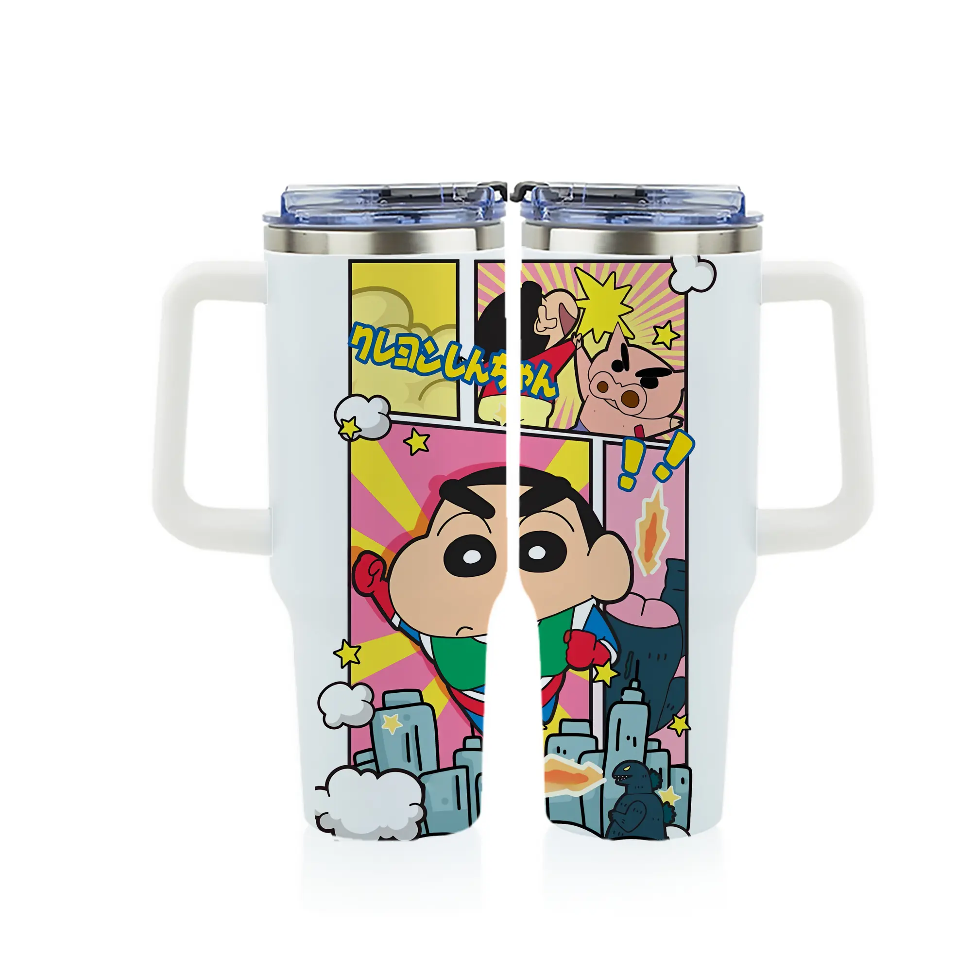 クレヨンしんちゃん グッズ アクション仮面 - 1200mL フルプリント車用タンブラー ・ 304ステンレス 内側 ・ 201ステンレス 外側 ・ 保温 保冷 ・ 通勤 ドライブ アウトドア用