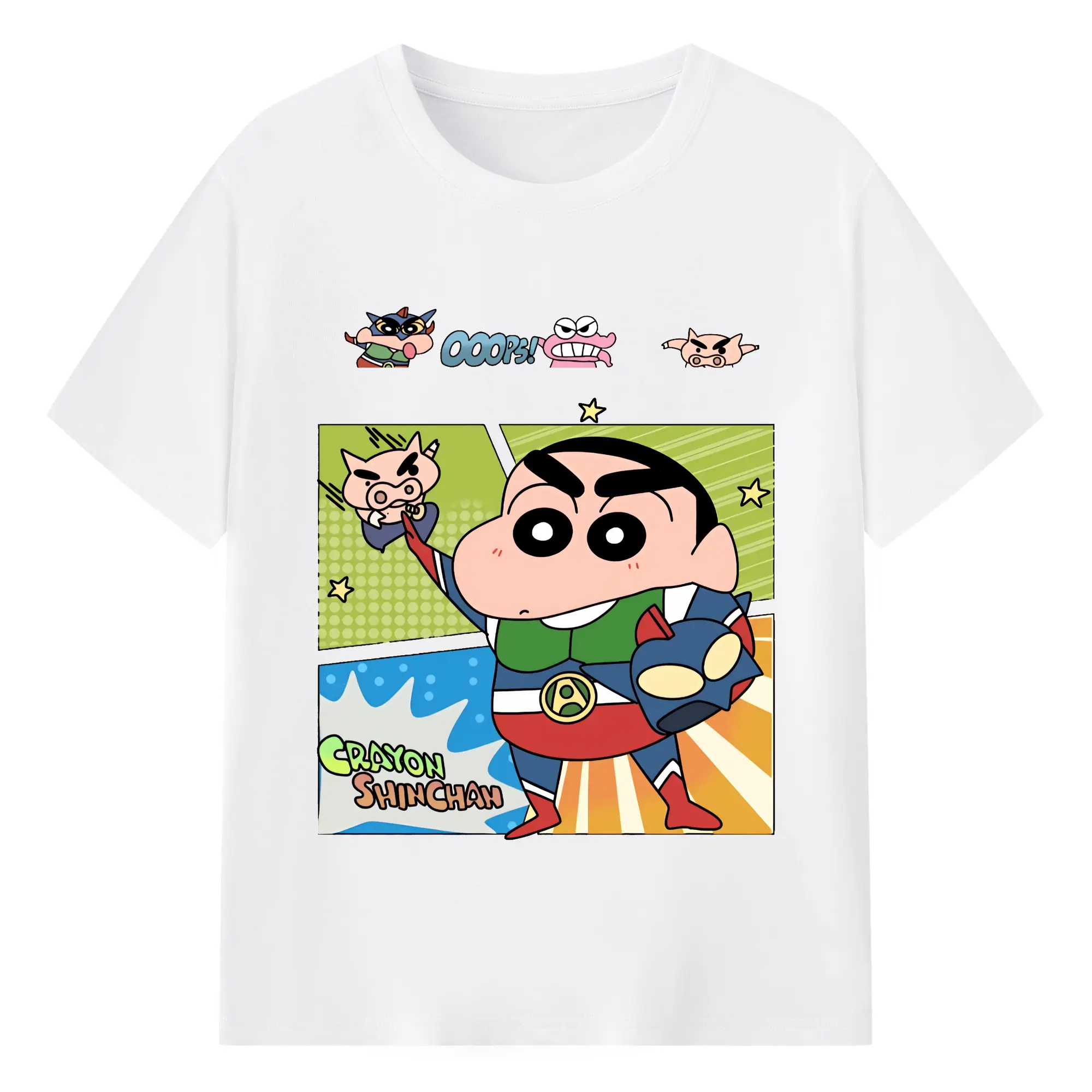 クレヨンしんちゃん グッズ アクション仮面 - 綿100％ 半袖Tシャツ ・ フロントプリント ・ 快適 通気性 ・ 日常使い 散歩 スポーツ用