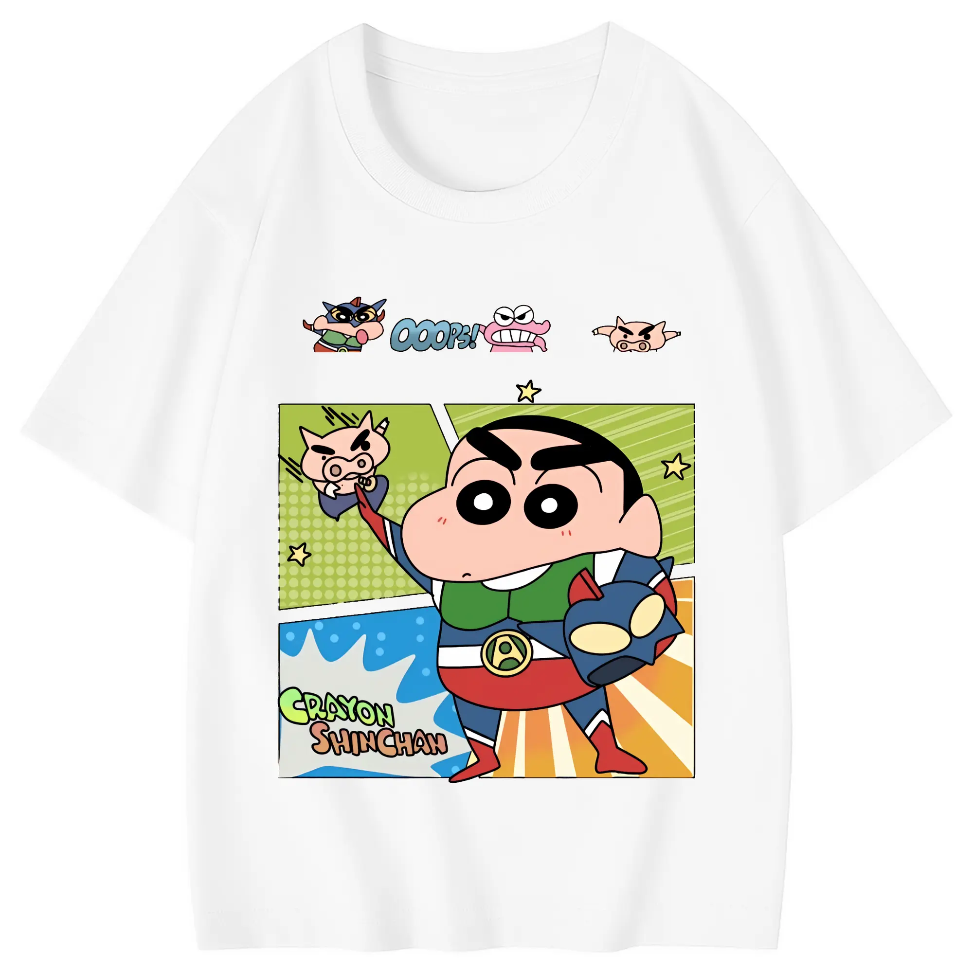 クレヨンしんちゃん グッズ アクション仮面 - 綿100％ キッズTシャツ ・ フロントプリント ・ 快適 通気性 ・ スポーツ カジュアル 散歩用