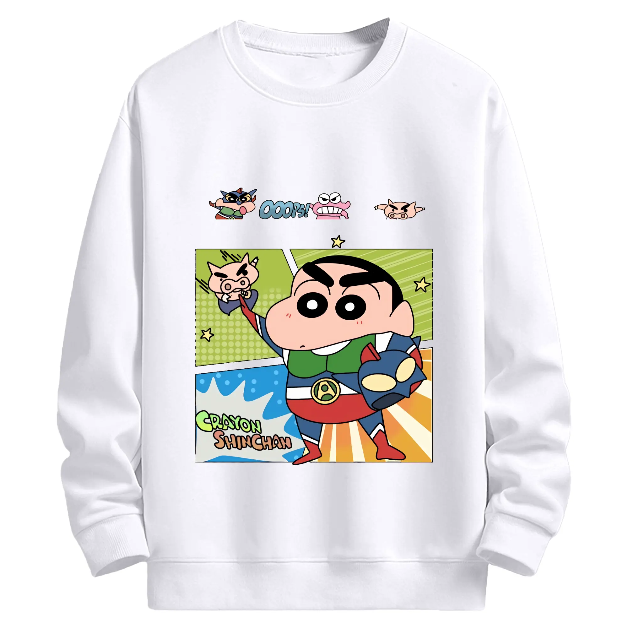 クレヨンしんちゃん グッズ アクション仮面 - 高品質 クルーネック スウェット ・ コットン59％ ポリエステル41％ ・ ユニセックス 長袖 トレーナー ・ カジュアル デイリー スポーツ 散歩用