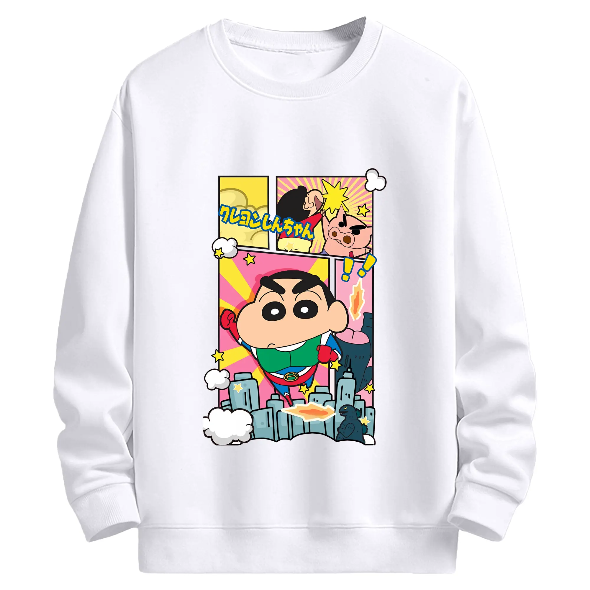 クレヨンしんちゃん グッズ アクション仮面 - 高品質 クルーネック スウェット ・ コットン59％ ポリエステル41％ ・ ユニセックス 長袖 トレーナー ・ カジュアル デイリー スポーツ 散歩用