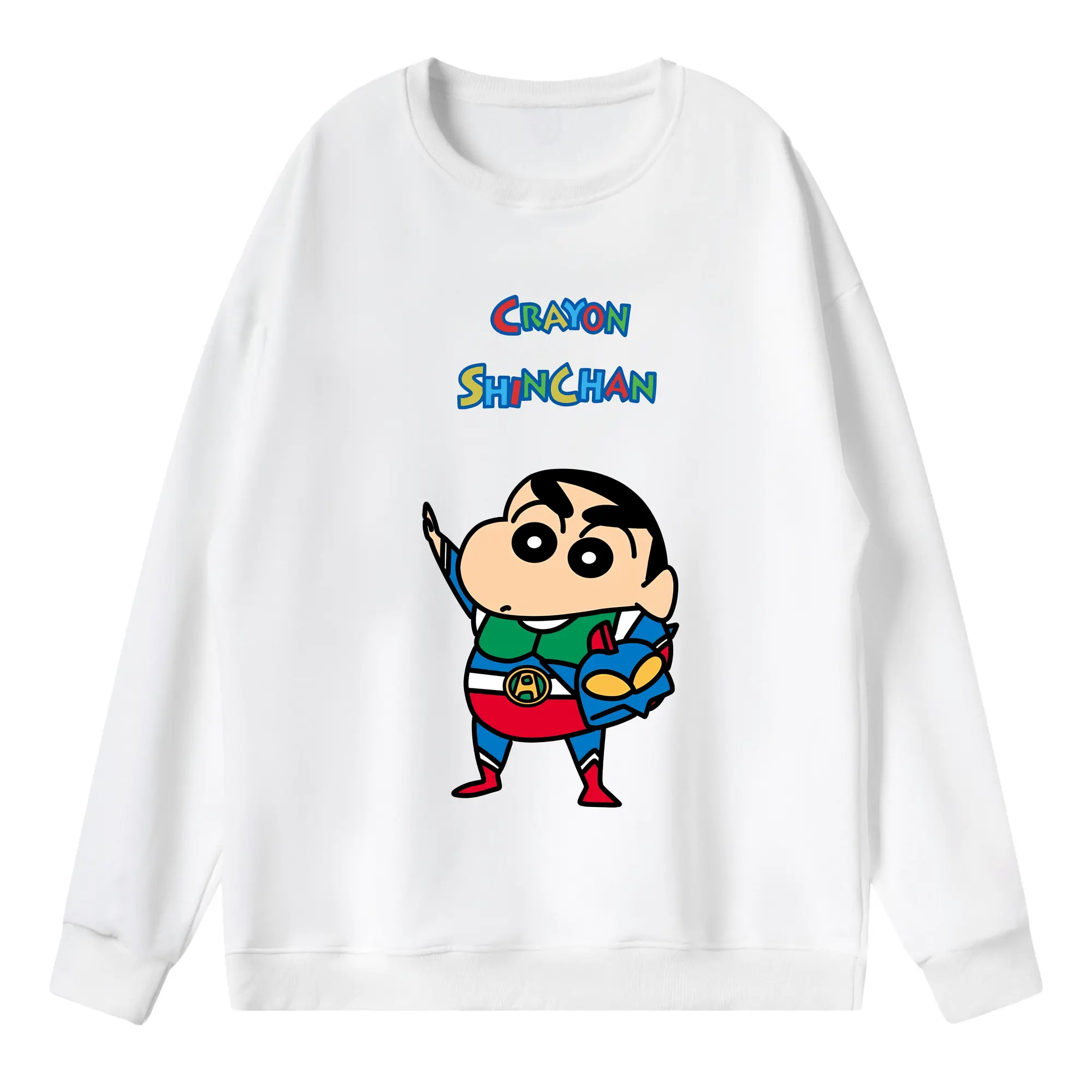 クレヨンしんちゃん グッズ アクション仮面 - 薄手 クルーネック スウェット 裏毛260g · ポリエステル 春秋向け カジュアル 男女兼用 · トレーナー デイリー スポーツ 散歩に最適