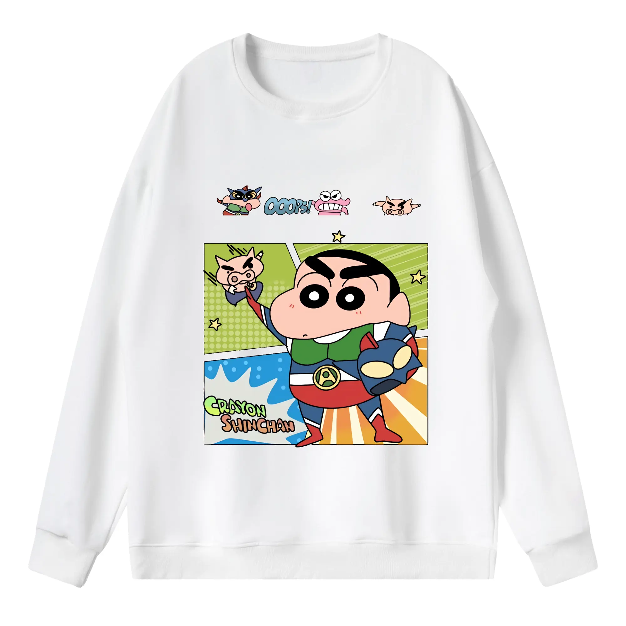 クレヨンしんちゃん グッズ アクション仮面 - 薄手 クルーネック スウェット 裏毛260g · ポリエステル 春秋向け カジュアル 男女兼用 · トレーナー デイリー スポーツ 散歩に最適