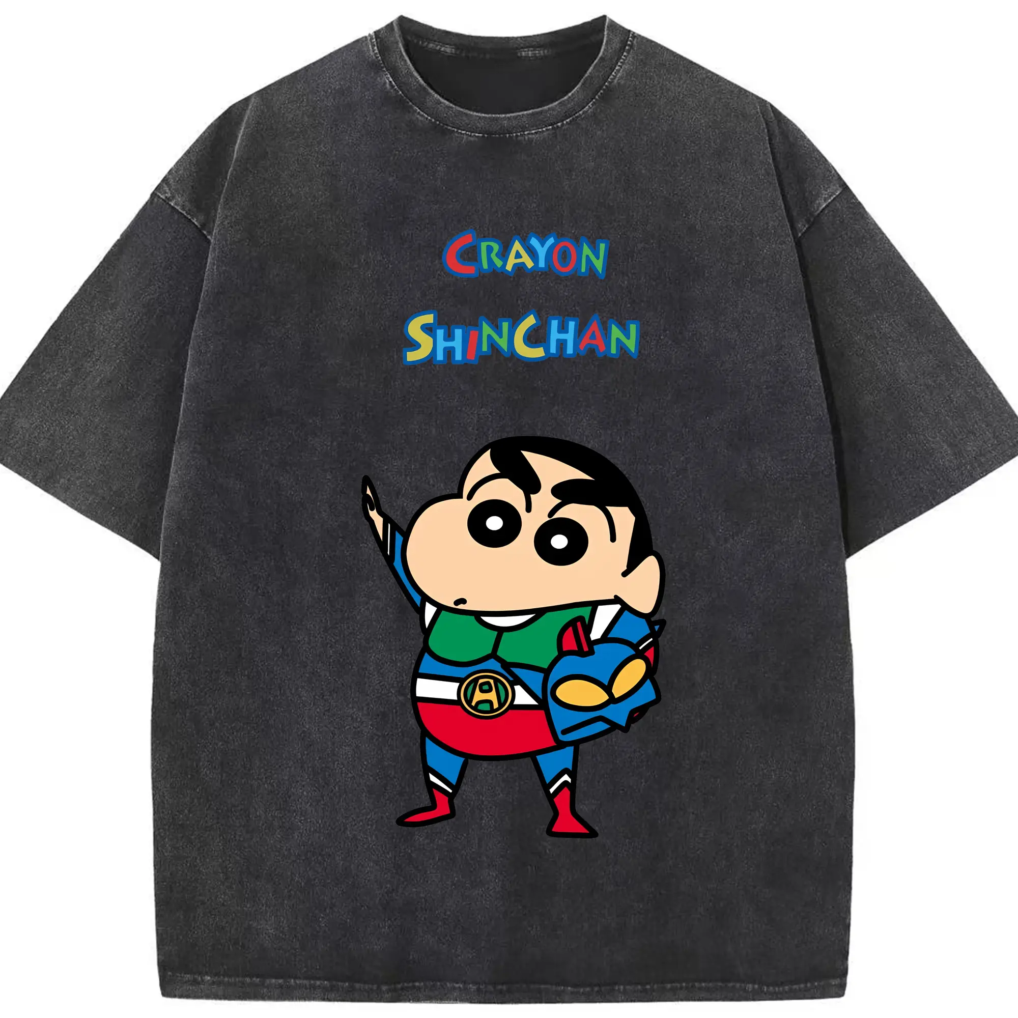 クレヨンしんちゃん グッズ アクション仮面 - 綿100％ ヴィンテージ風 半袖Tシャツ ・ フロントプリント ・ 柔らか肌触り ・ 通気性 快適 ・ スポーツ カジュアル 外出用