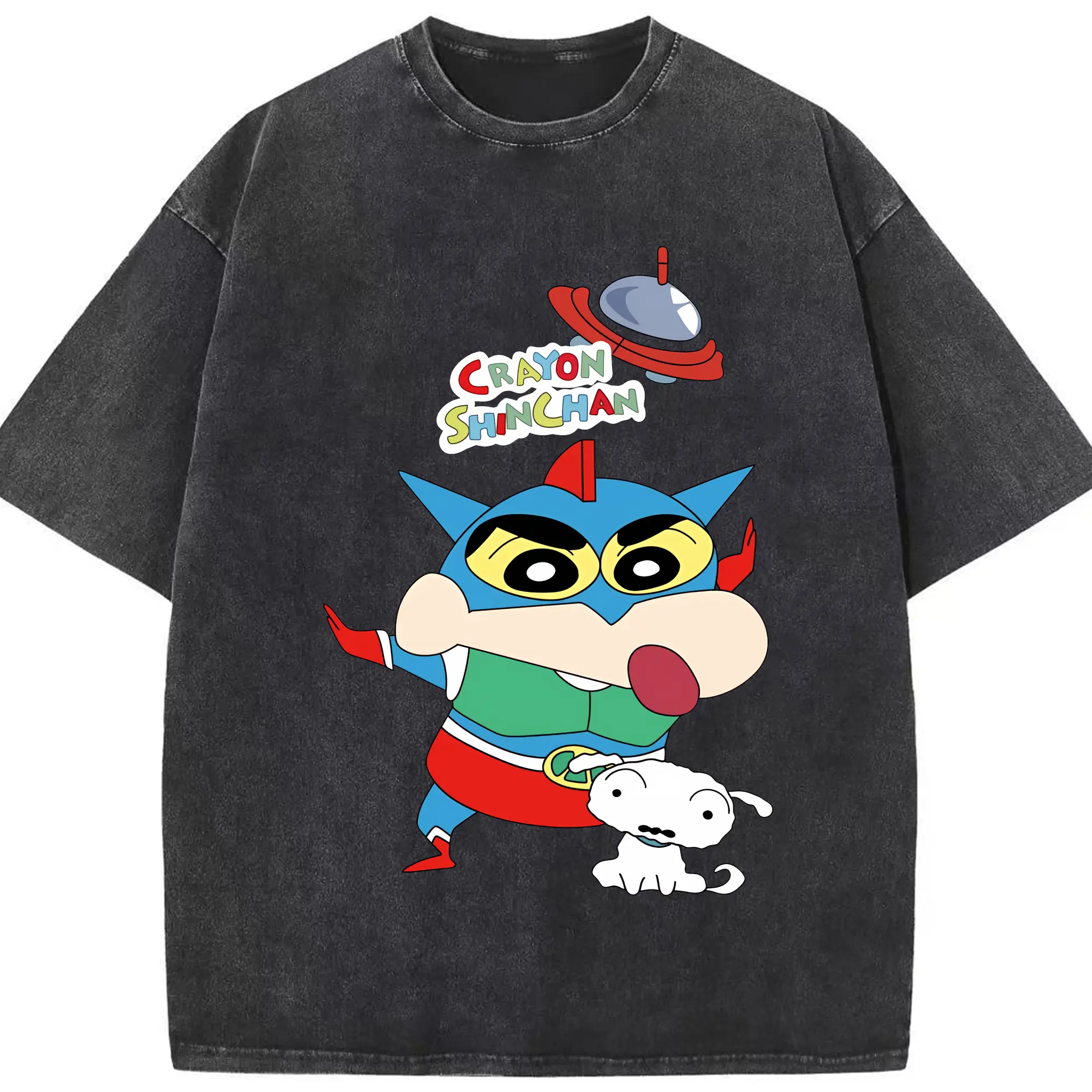 クレヨンしんちゃん グッズ アクション仮面 - 綿100％ ヴィンテージ風 半袖Tシャツ ・ フロントプリント ・ 柔らか肌触り ・ 通気性 快適 ・ スポーツ カジュアル 外出用