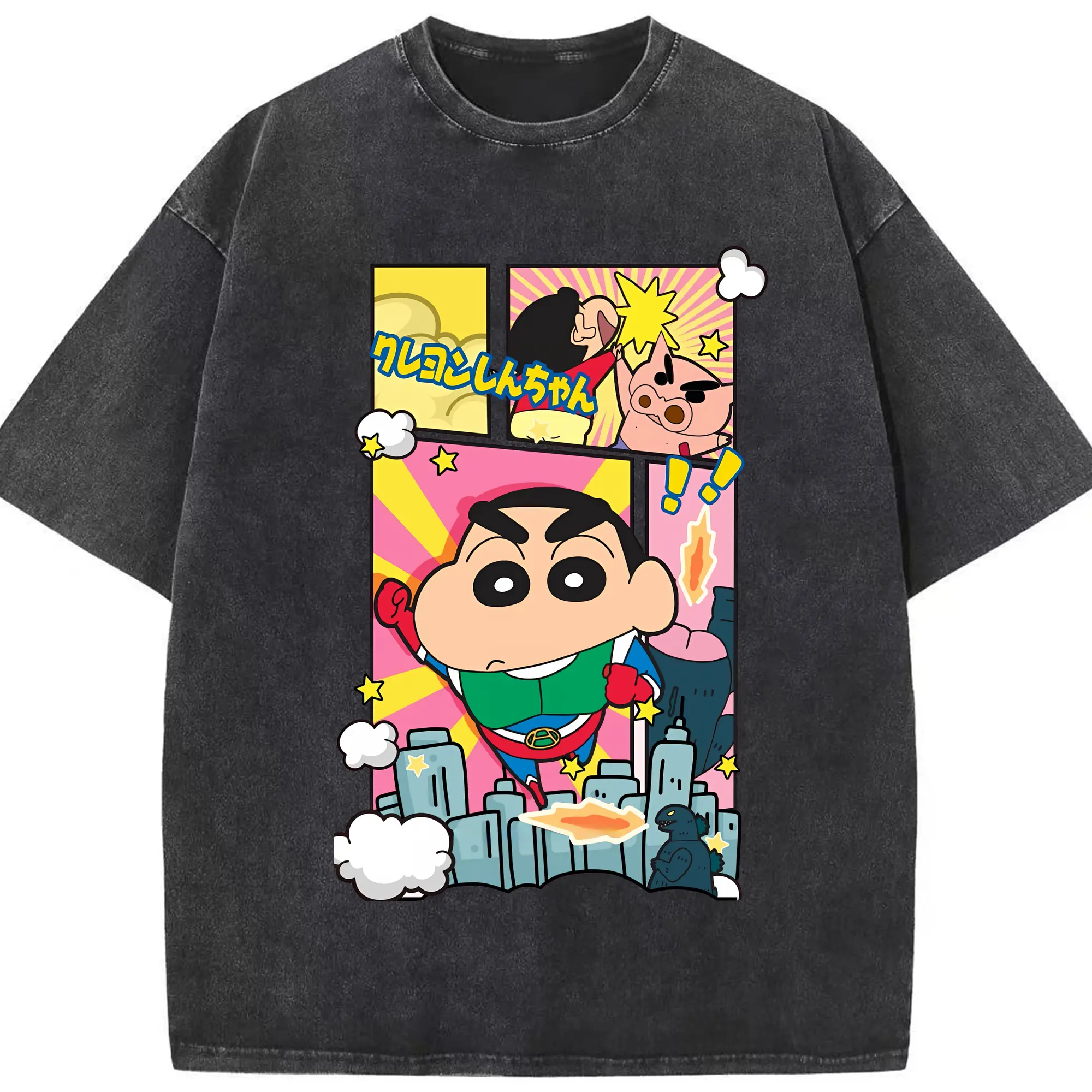 クレヨンしんちゃん グッズ アクション仮面 - 綿100％ ヴィンテージ風 半袖Tシャツ ・ フロントプリント ・ 柔らか肌触り ・ 通気性 快適 ・ スポーツ カジュアル 外出用