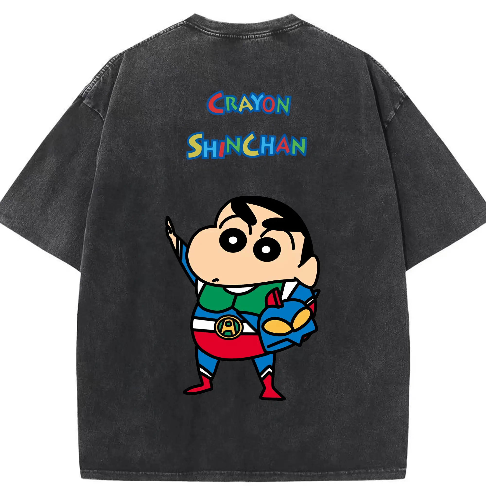 クレヨンしんちゃん グッズ アクション仮面 - 綿100％ ヴィンテージ風 半袖Tシャツ ・ 背面プリント ・ 柔らか肌触り ・ 通気性 快適 ・ スポーツ カジュアル 外出用