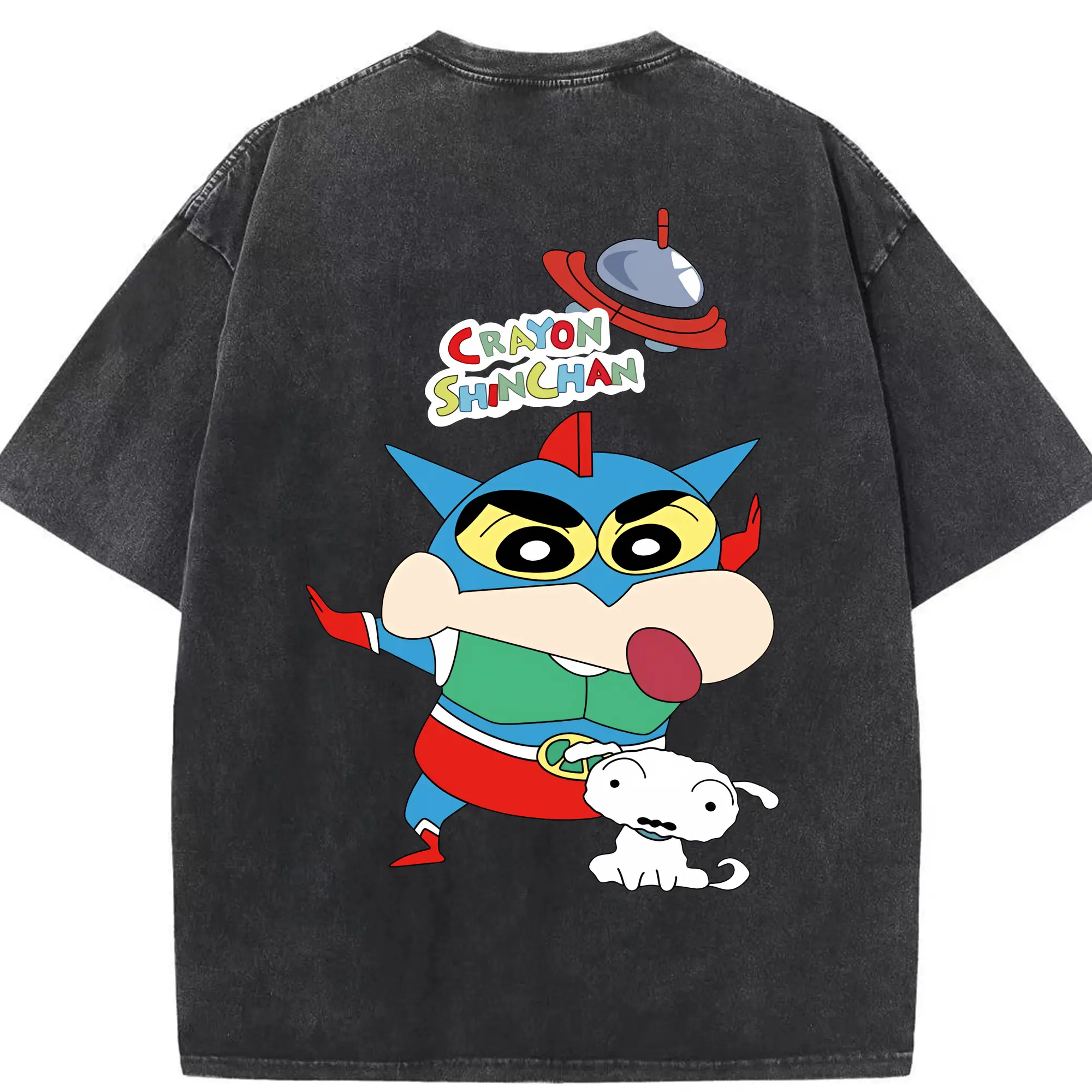 クレヨンしんちゃん グッズ アクション仮面 - 綿100％ ヴィンテージ風 半袖Tシャツ ・ 背面プリント ・ 柔らか肌触り ・ 通気性 快適 ・ スポーツ カジュアル 外出用