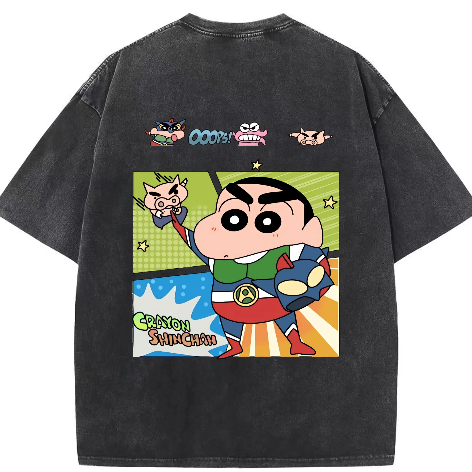 クレヨンしんちゃん グッズ アクション仮面 - 綿100％ ヴィンテージ風 半袖Tシャツ ・ 背面プリント ・ 柔らか肌触り ・ 通気性 快適 ・ スポーツ カジュアル 外出用