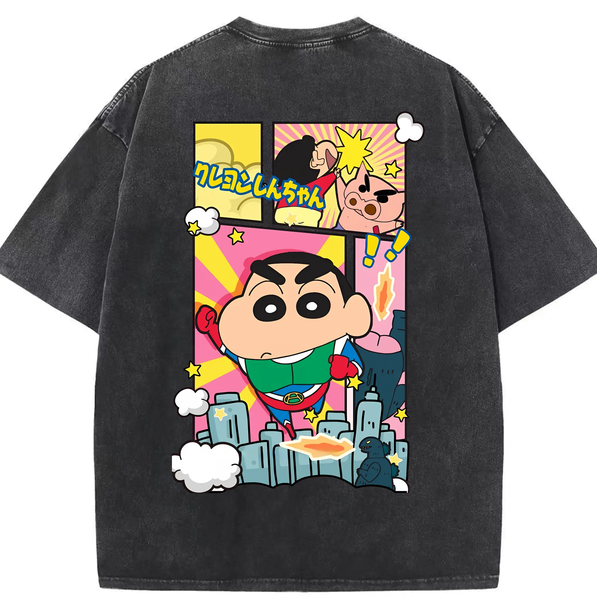 クレヨンしんちゃん グッズ アクション仮面 - 綿100％ ヴィンテージ風 半袖Tシャツ ・ 背面プリント ・ 柔らか肌触り ・ 通気性 快適 ・ スポーツ カジュアル 外出用