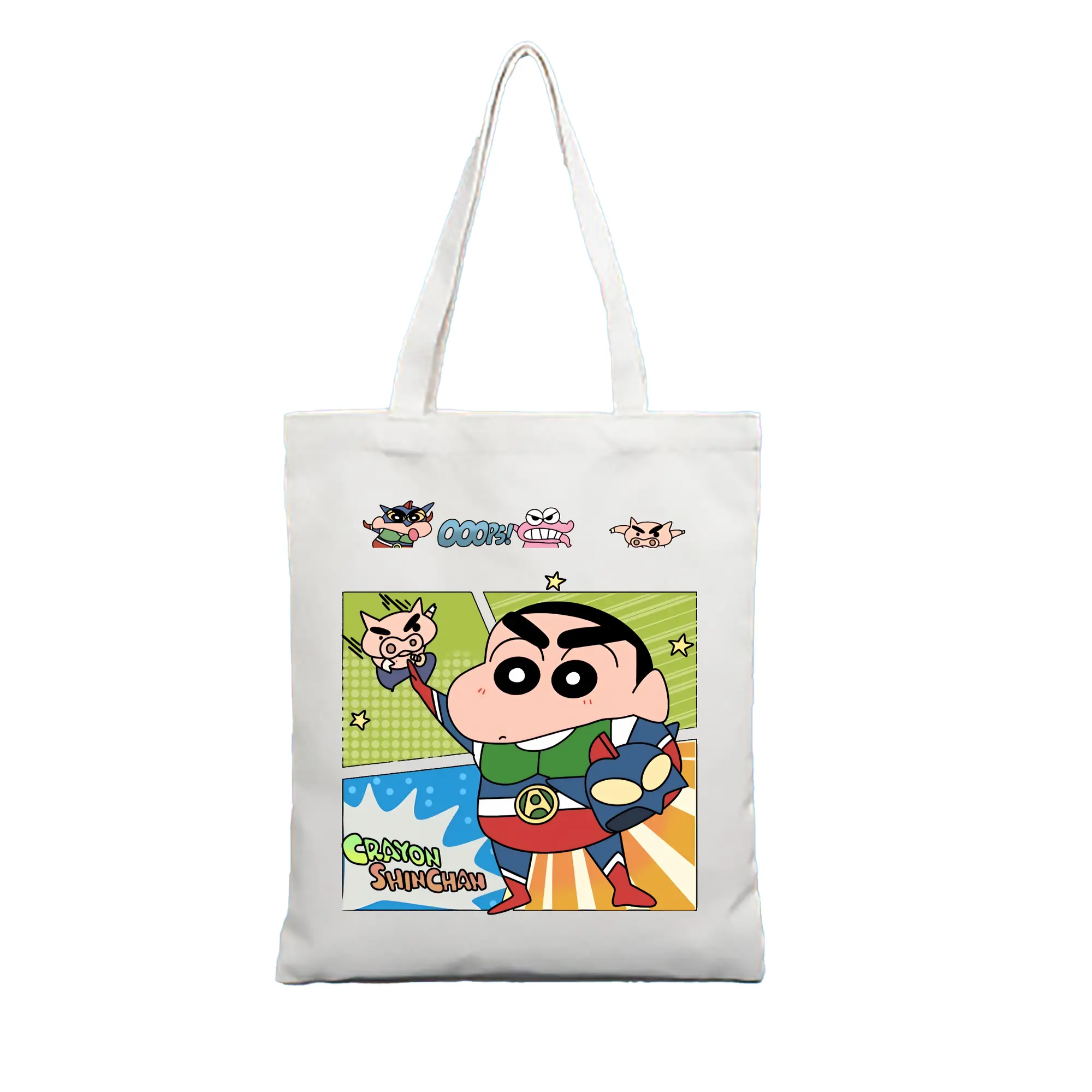 クレヨンしんちゃん グッズ アクション仮面 - 縦型キャンバス手提げバッグ（トートバッグ） ・ キャンバス素材 ・ ショッピング用 ・ 軽量 丈夫 お手入れ簡単