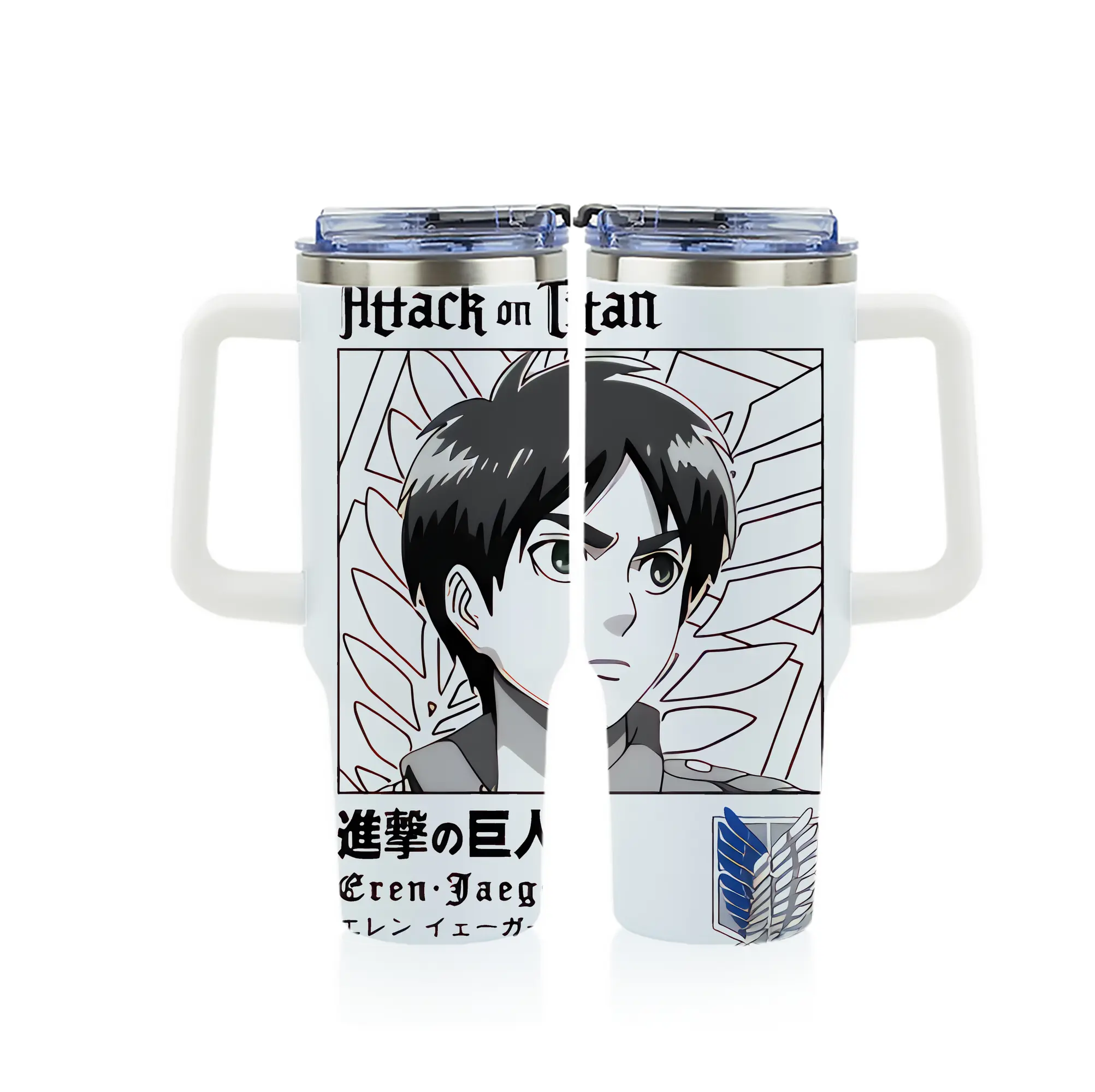 進撃の巨人 グッズ エレン・イェーガー - 1200mL フルプリント車用タンブラー ・ 304ステンレス 内側 ・ 201ステンレス 外側 ・ 保温 保冷 ・ 通勤 ドライブ アウトドア用