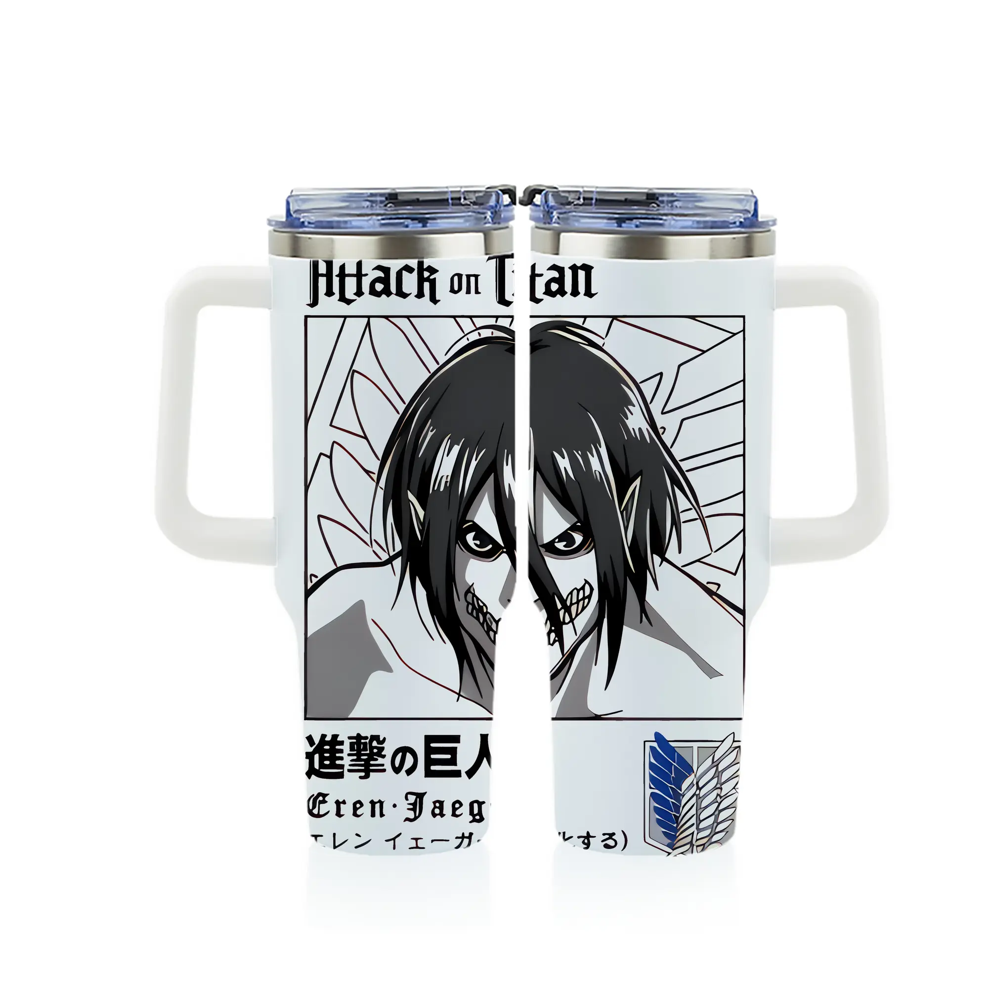 進撃の巨人 グッズ エレン・イェーガー - 1200mL フルプリント車用タンブラー ・ 304ステンレス 内側 ・ 201ステンレス 外側 ・ 保温 保冷 ・ 通勤 ドライブ アウトドア用