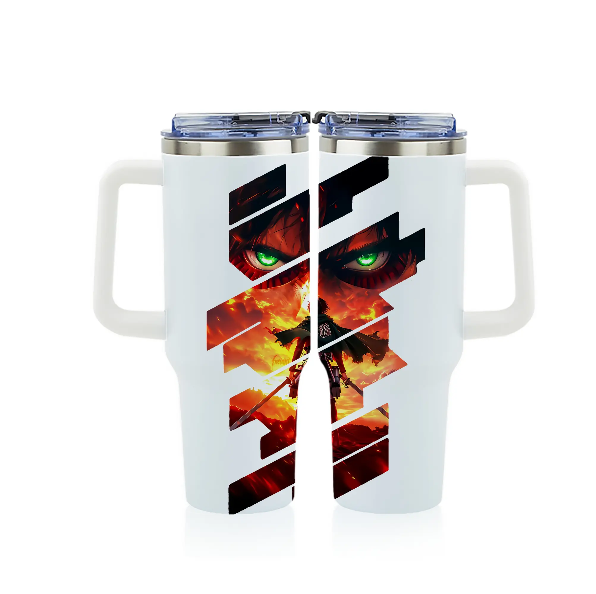 進撃の巨人 グッズ エレン・イェーガー - 1200mL フルプリント車用タンブラー ・ 304ステンレス 内側 ・ 201ステンレス 外側 ・ 保温 保冷 ・ 通勤 ドライブ アウトドア用