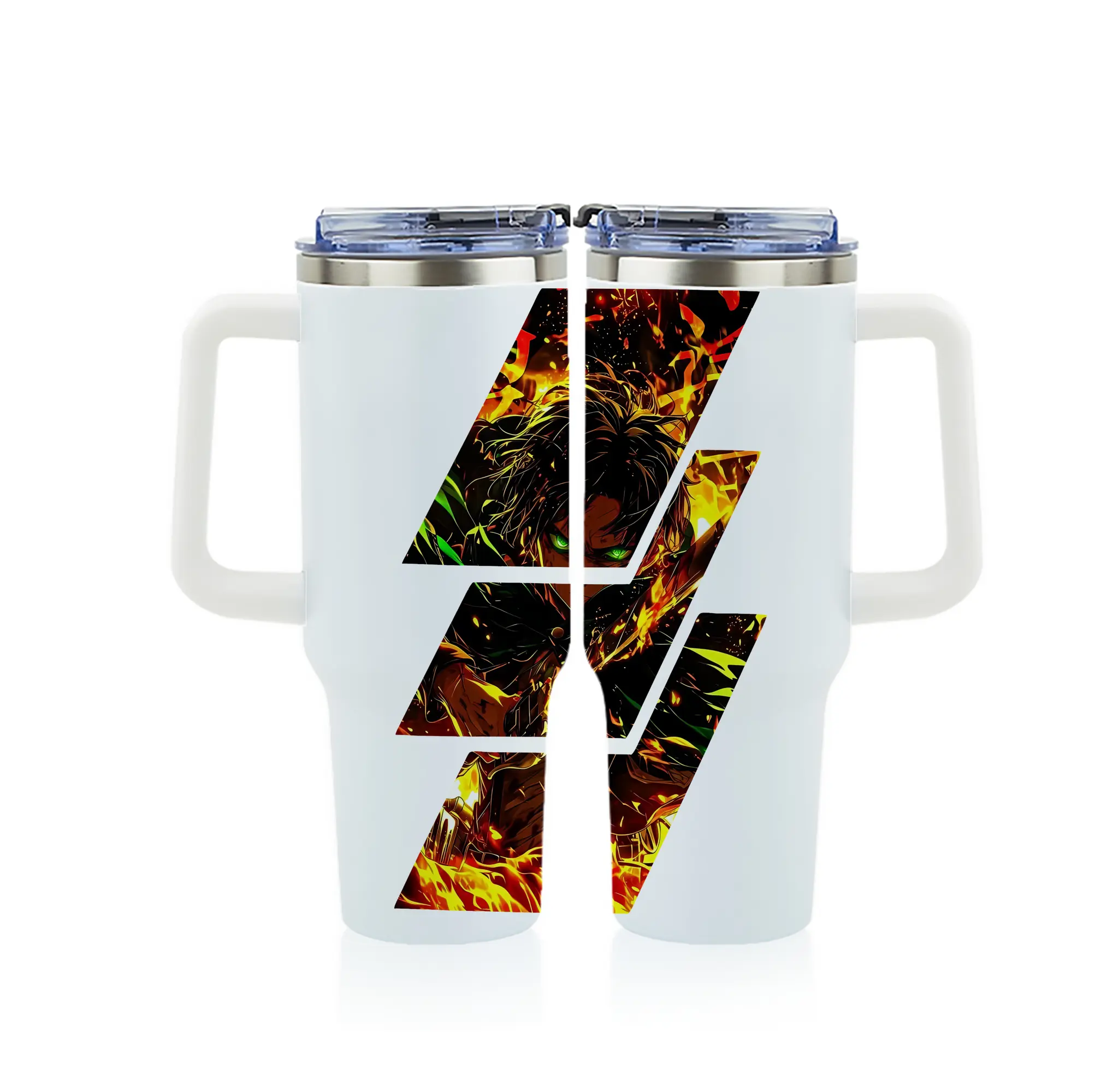 進撃の巨人 グッズ エレン・イェーガー - 1200mL フルプリント車用タンブラー ・ 304ステンレス 内側 ・ 201ステンレス 外側 ・ 保温 保冷 ・ 通勤 ドライブ アウトドア用