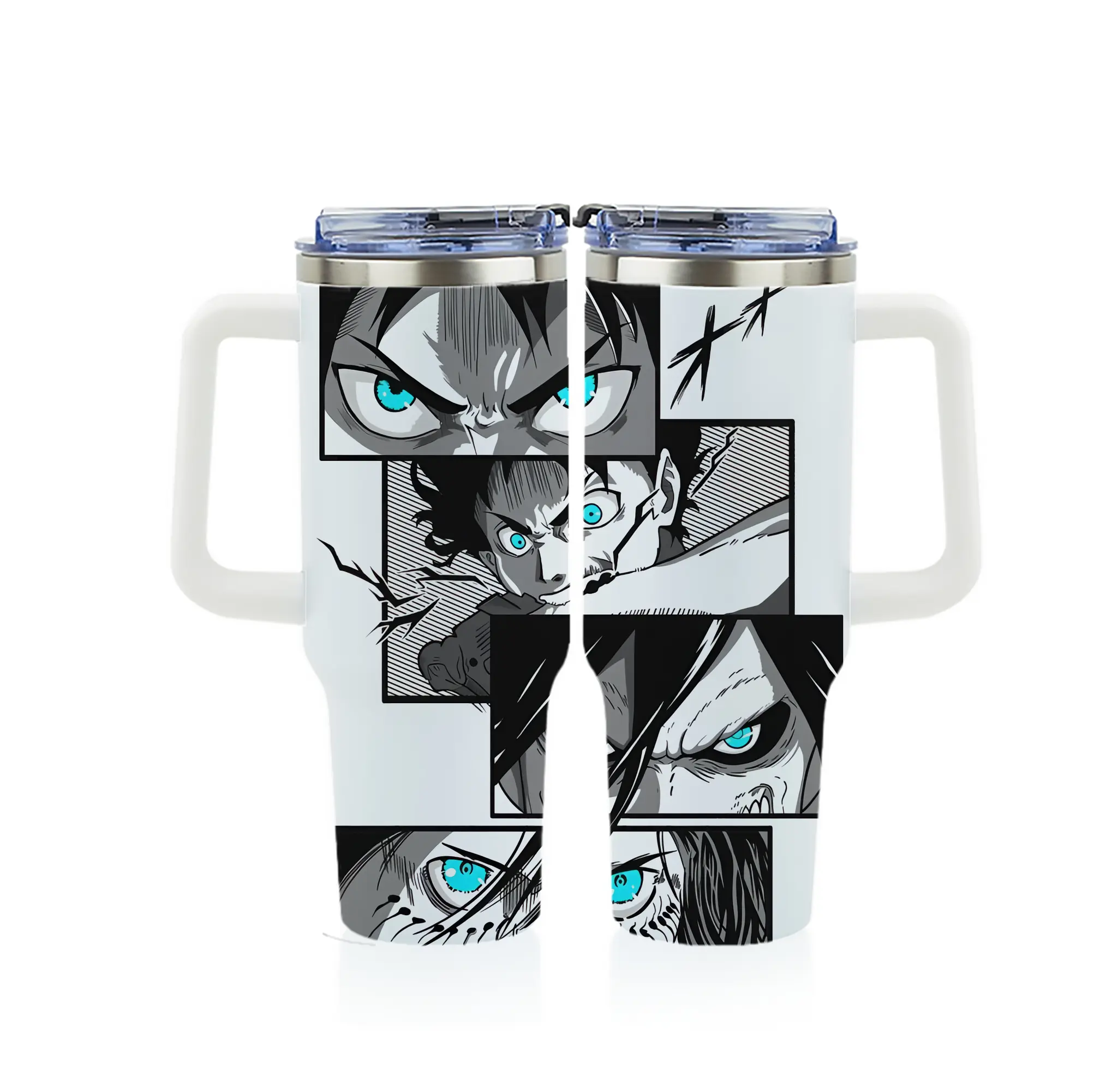 進撃の巨人 グッズ エレン・イェーガー - 1200mL フルプリント車用タンブラー ・ 304ステンレス 内側 ・ 201ステンレス 外側 ・ 保温 保冷 ・ 通勤 ドライブ アウトドア用