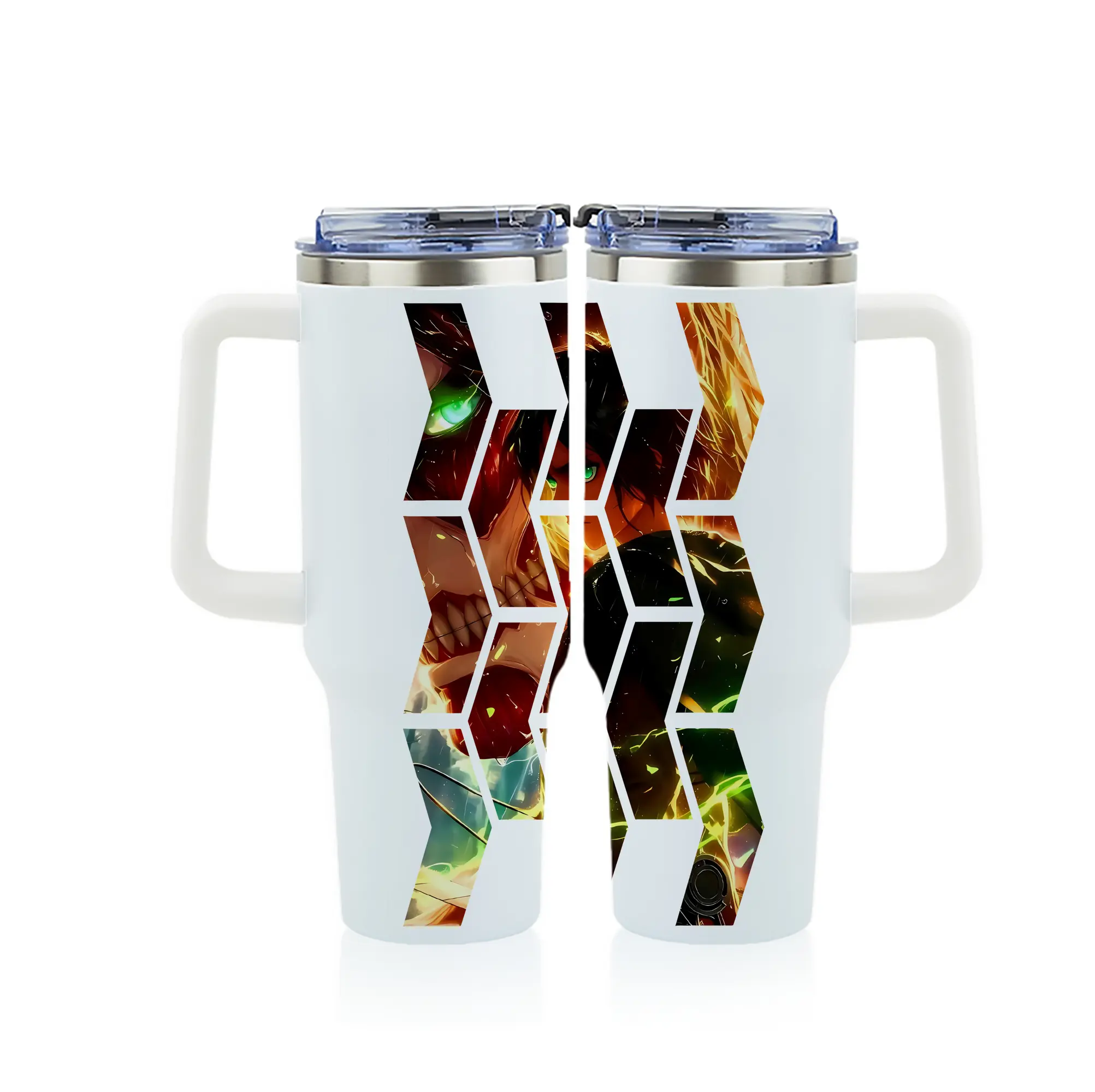 進撃の巨人 グッズ エレン・イェーガー - 1200mL フルプリント車用タンブラー ・ 304ステンレス 内側 ・ 201ステンレス 外側 ・ 保温 保冷 ・ 通勤 ドライブ アウトドア用