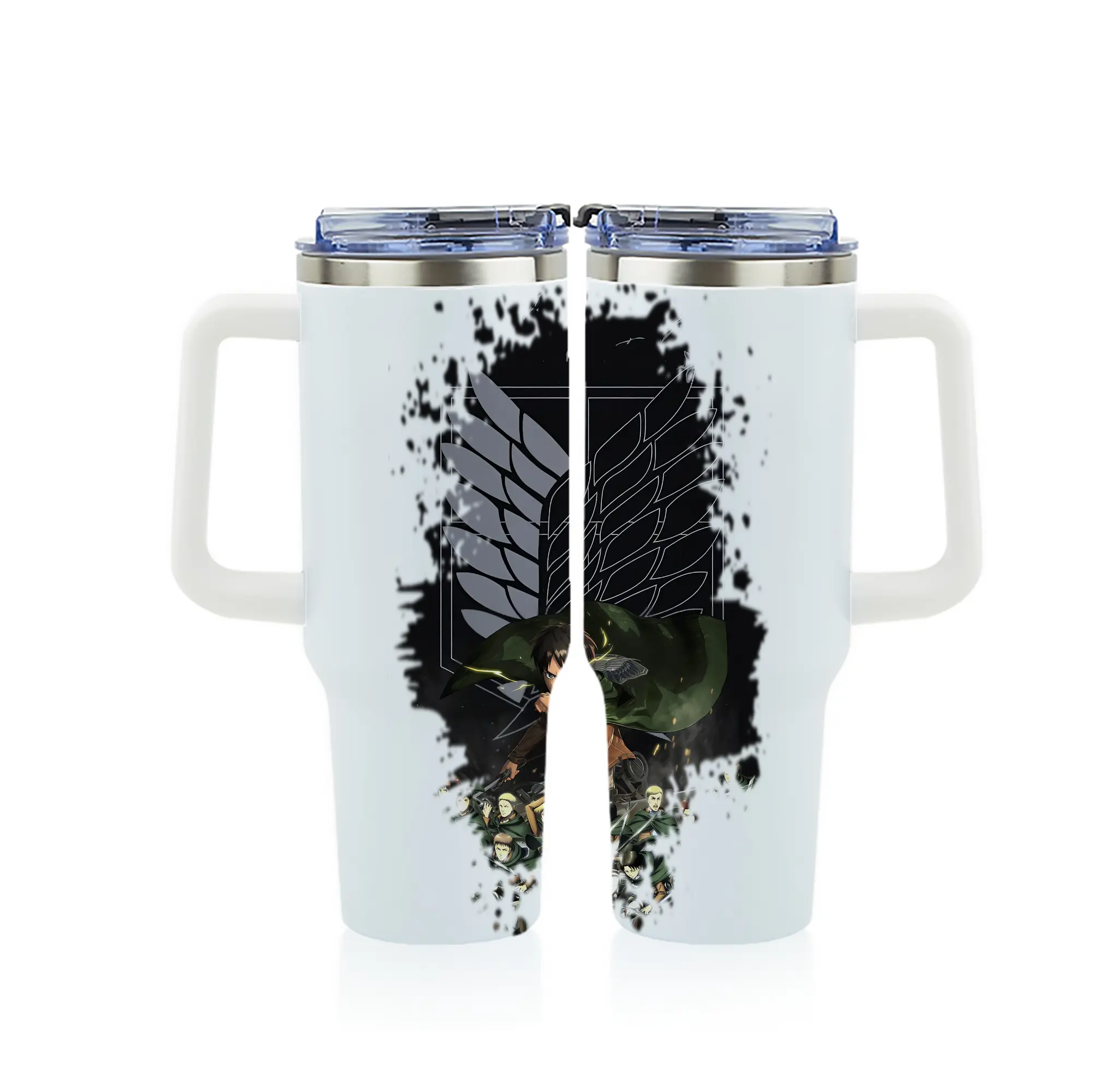 進撃の巨人 グッズ エレン・イェーガー - 1200mL フルプリント車用タンブラー ・ 304ステンレス 内側 ・ 201ステンレス 外側 ・ 保温 保冷 ・ 通勤 ドライブ アウトドア用