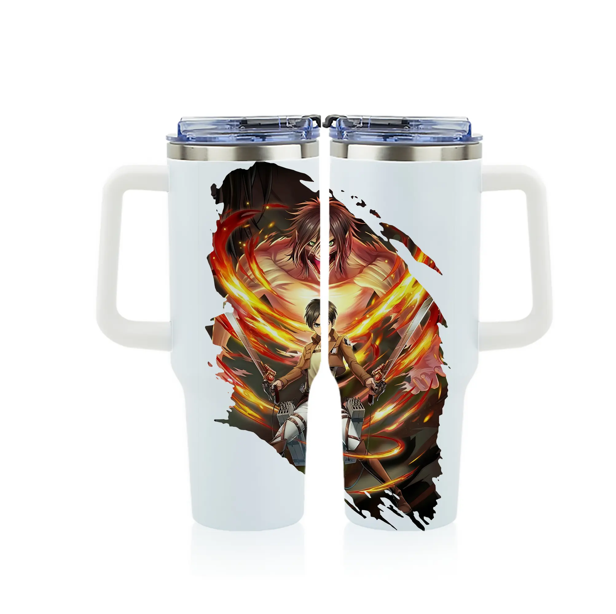 進撃の巨人 グッズ エレン・イェーガー - 1200mL フルプリント車用タンブラー ・ 304ステンレス 内側 ・ 201ステンレス 外側 ・ 保温 保冷 ・ 通勤 ドライブ アウトドア用