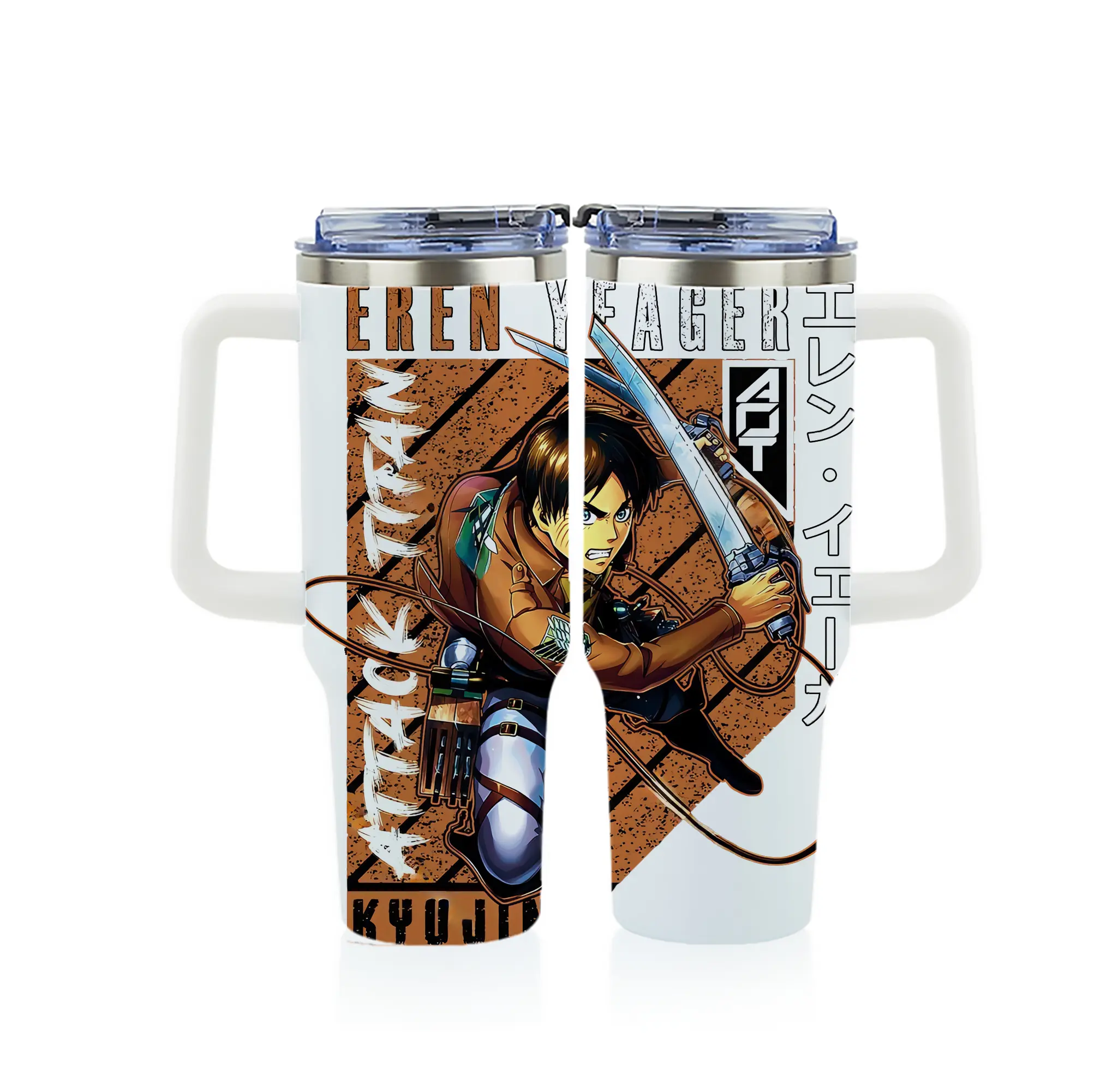 進撃の巨人 グッズ エレン・イェーガー - 1200mL フルプリント車用タンブラー ・ 304ステンレス 内側 ・ 201ステンレス 外側 ・ 保温 保冷 ・ 通勤 ドライブ アウトドア用