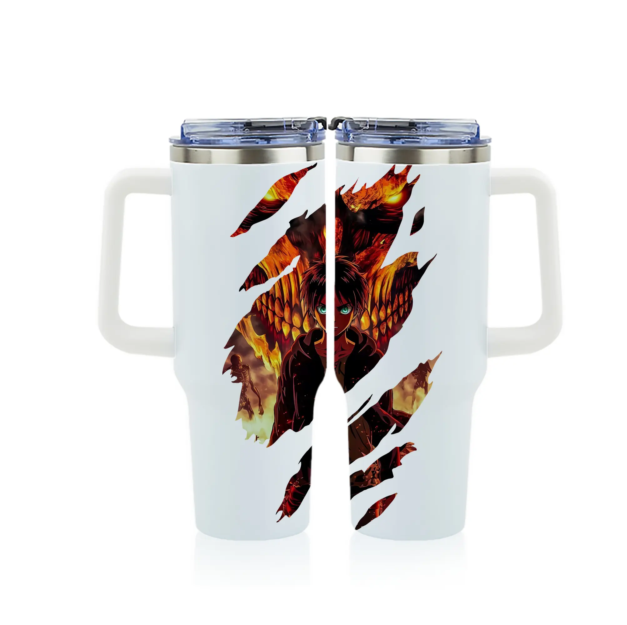 進撃の巨人 グッズ エレン・イェーガー - 1200mL フルプリント車用タンブラー ・ 304ステンレス 内側 ・ 201ステンレス 外側 ・ 保温 保冷 ・ 通勤 ドライブ アウトドア用