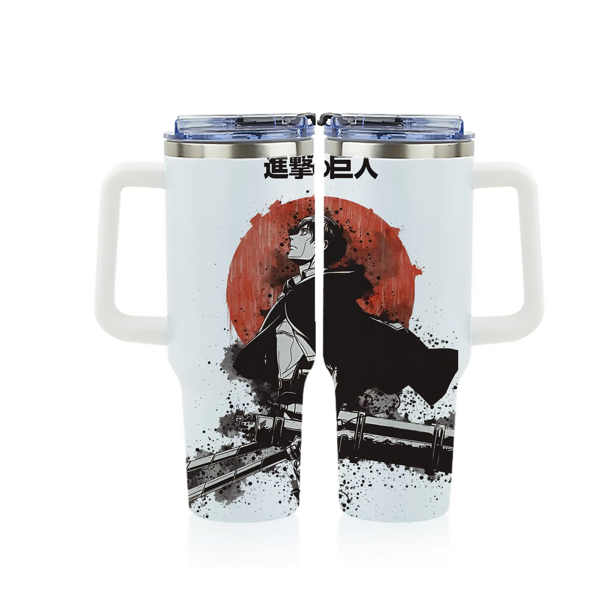 進撃の巨人 グッズ エレン・イェーガー - 1200mL フルプリント車用タンブラー ・ 304ステンレス 内側 ・ 201ステンレス 外側 ・ 保温 保冷 ・ 通勤 ドライブ アウトドア用