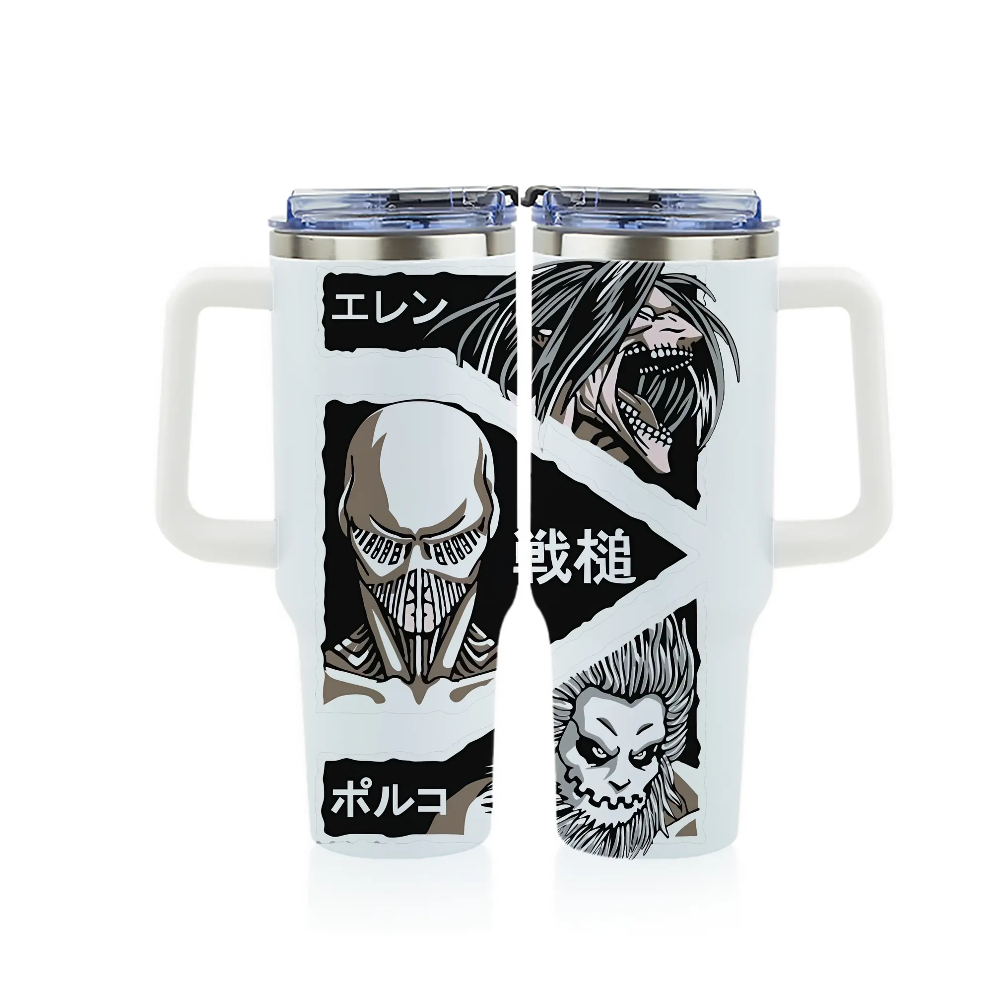 進撃の巨人 グッズ エレン・イェーガー - 1200mL フルプリント車用タンブラー ・ 304ステンレス 内側 ・ 201ステンレス 外側 ・ 保温 保冷 ・ 通勤 ドライブ アウトドア用