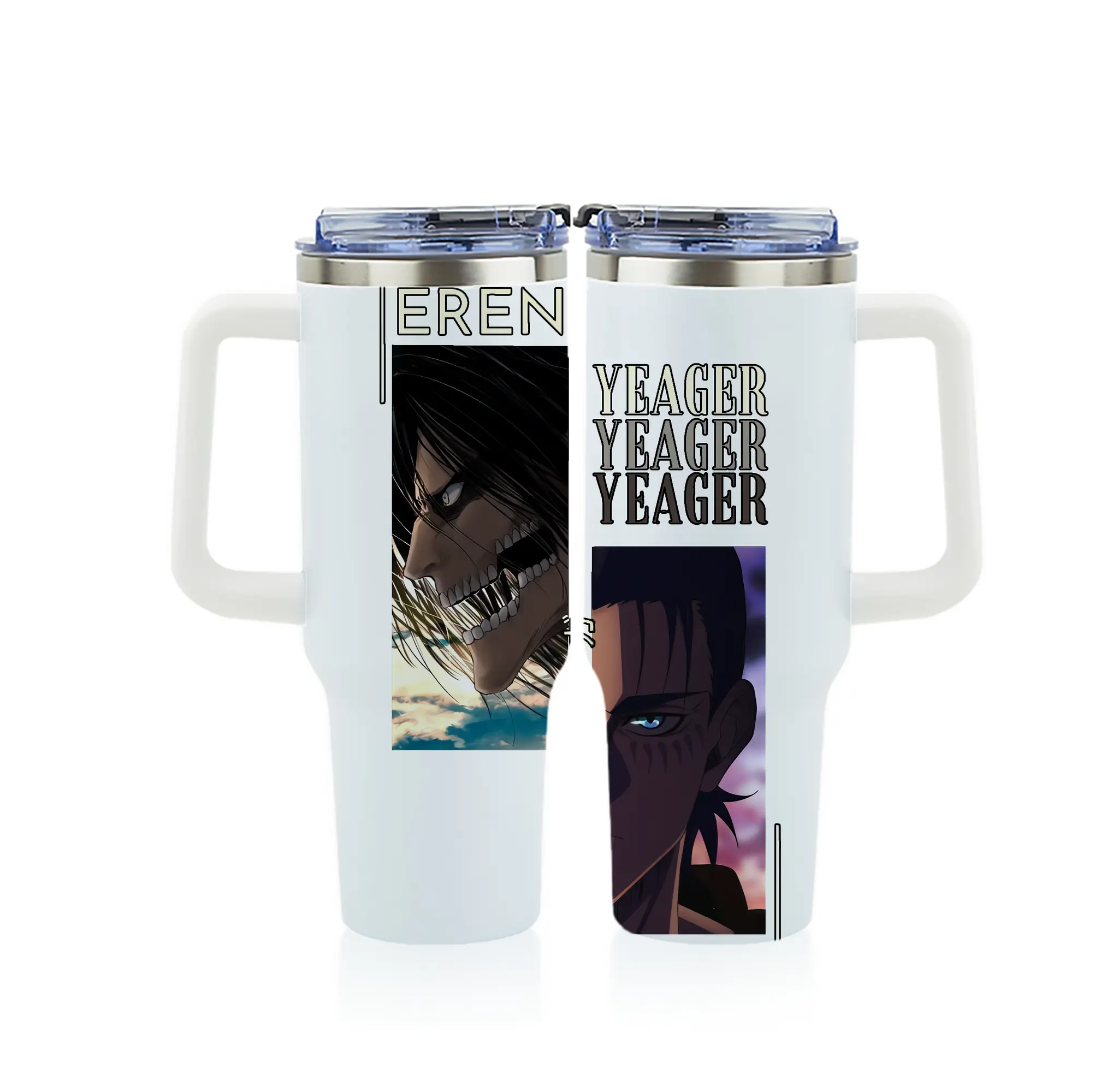 進撃の巨人 グッズ エレン・イェーガー - 1200mL フルプリント車用タンブラー ・ 304ステンレス 内側 ・ 201ステンレス 外側 ・ 保温 保冷 ・ 通勤 ドライブ アウトドア用