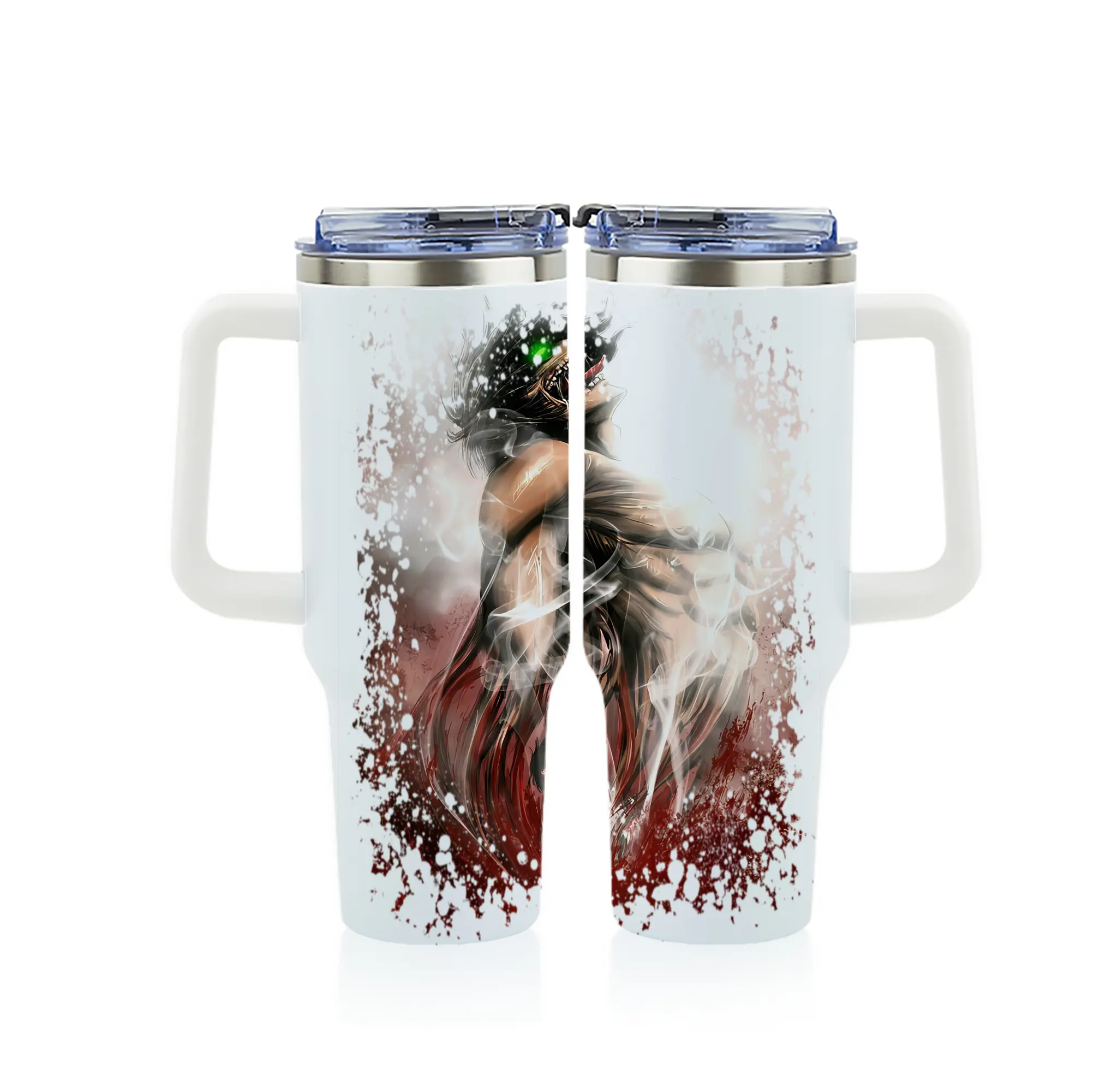 進撃の巨人 グッズ エレン・イェーガー - 1200mL フルプリント車用タンブラー ・ 304ステンレス 内側 ・ 201ステンレス 外側 ・ 保温 保冷 ・ 通勤 ドライブ アウトドア用