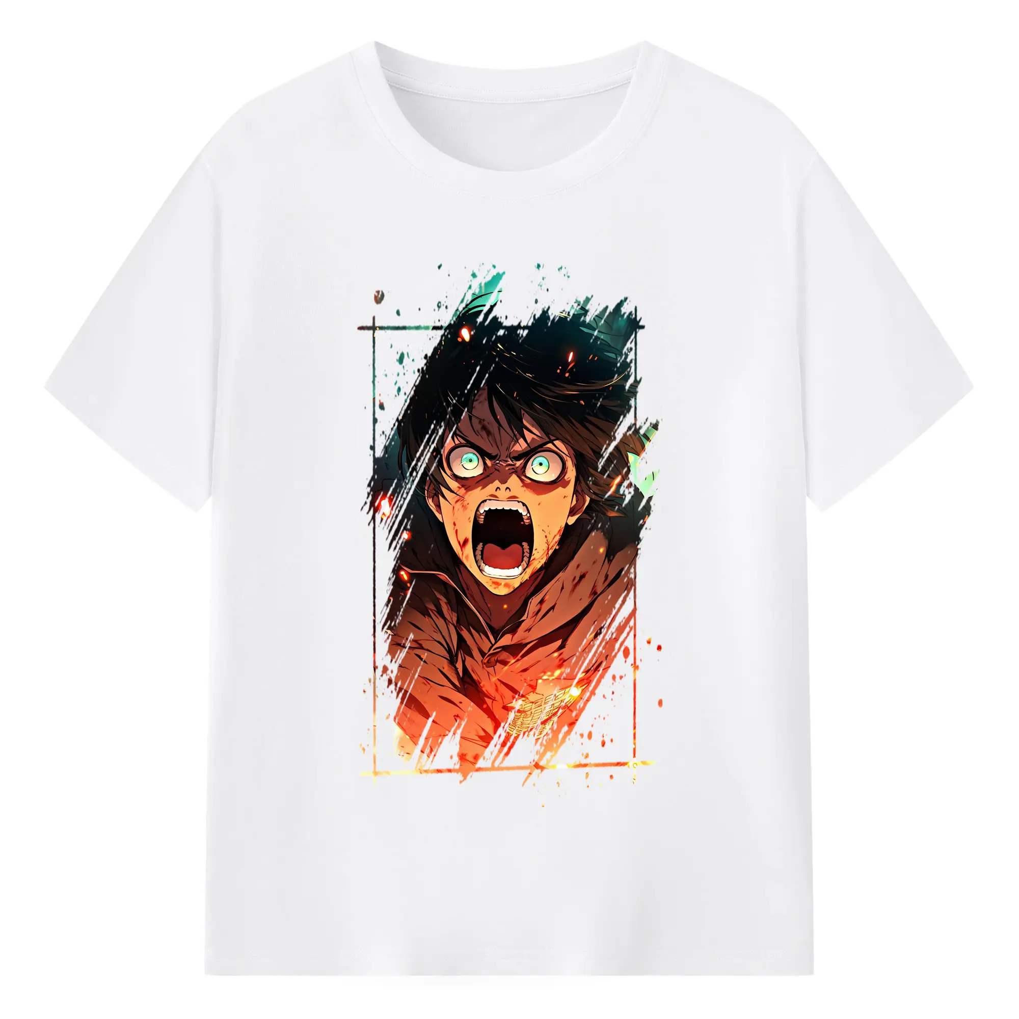 進撃の巨人 グッズ エレン・イェーガー - 綿100％ 半袖Tシャツ ・ フロントプリント ・ 快適 通気性 ・ 日常使い 散歩 スポーツ用